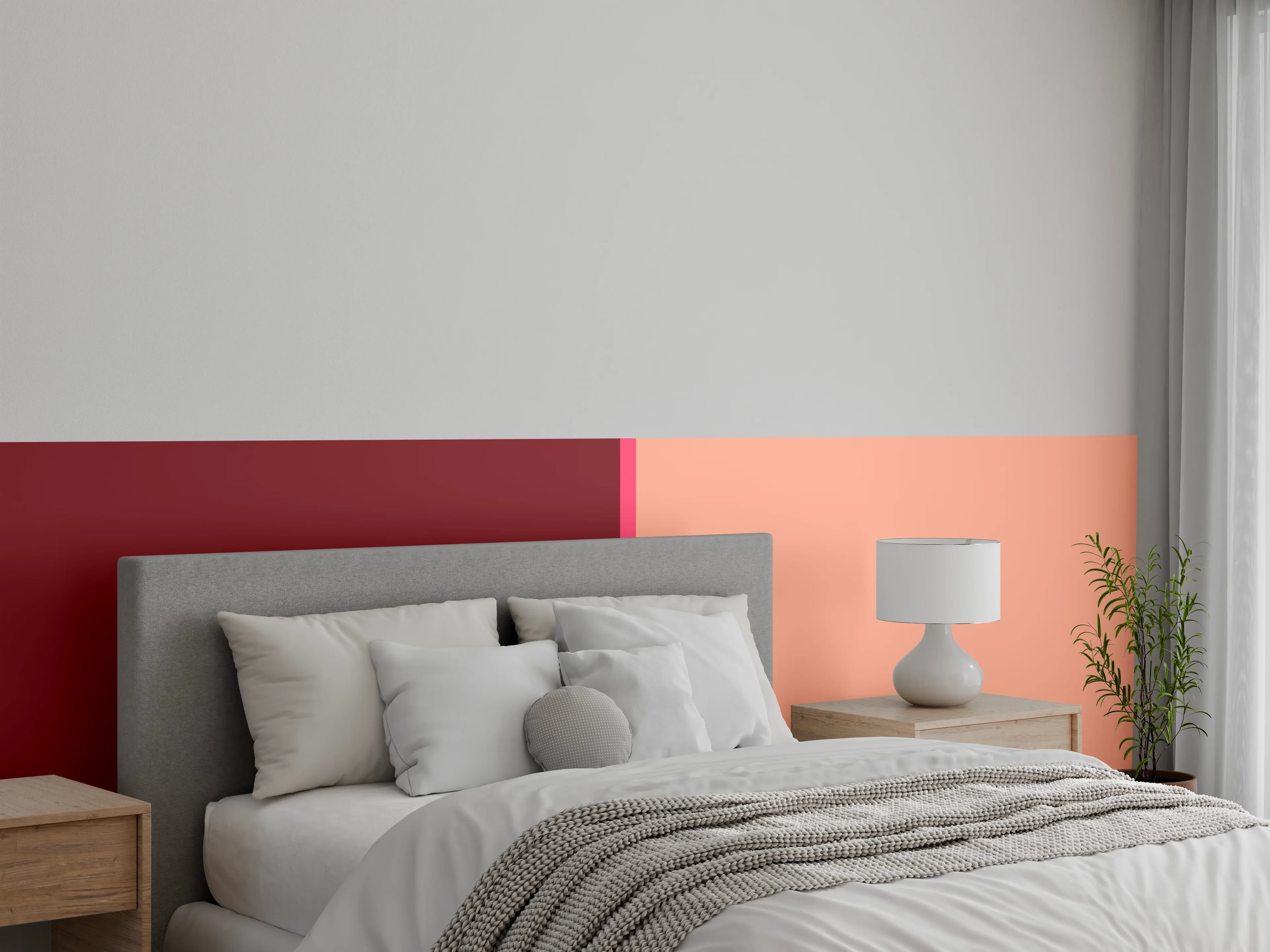 Wandverkleidung Schlafzimmer - Modernes Zweifarb-Design Rot & Beige