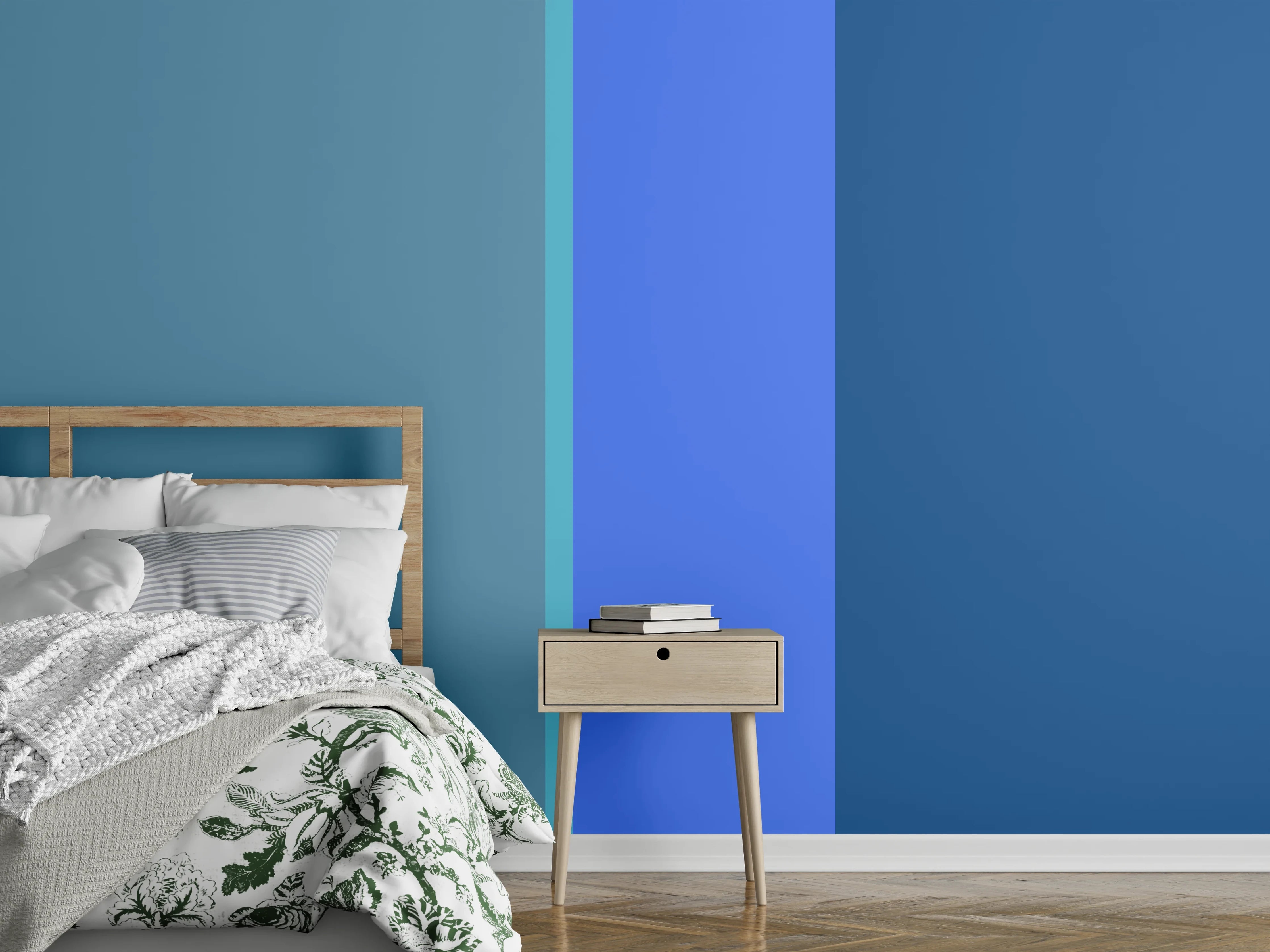 Wandverkleidung Schlafzimmer - Modernes abstraktes Streifen-Design Blau