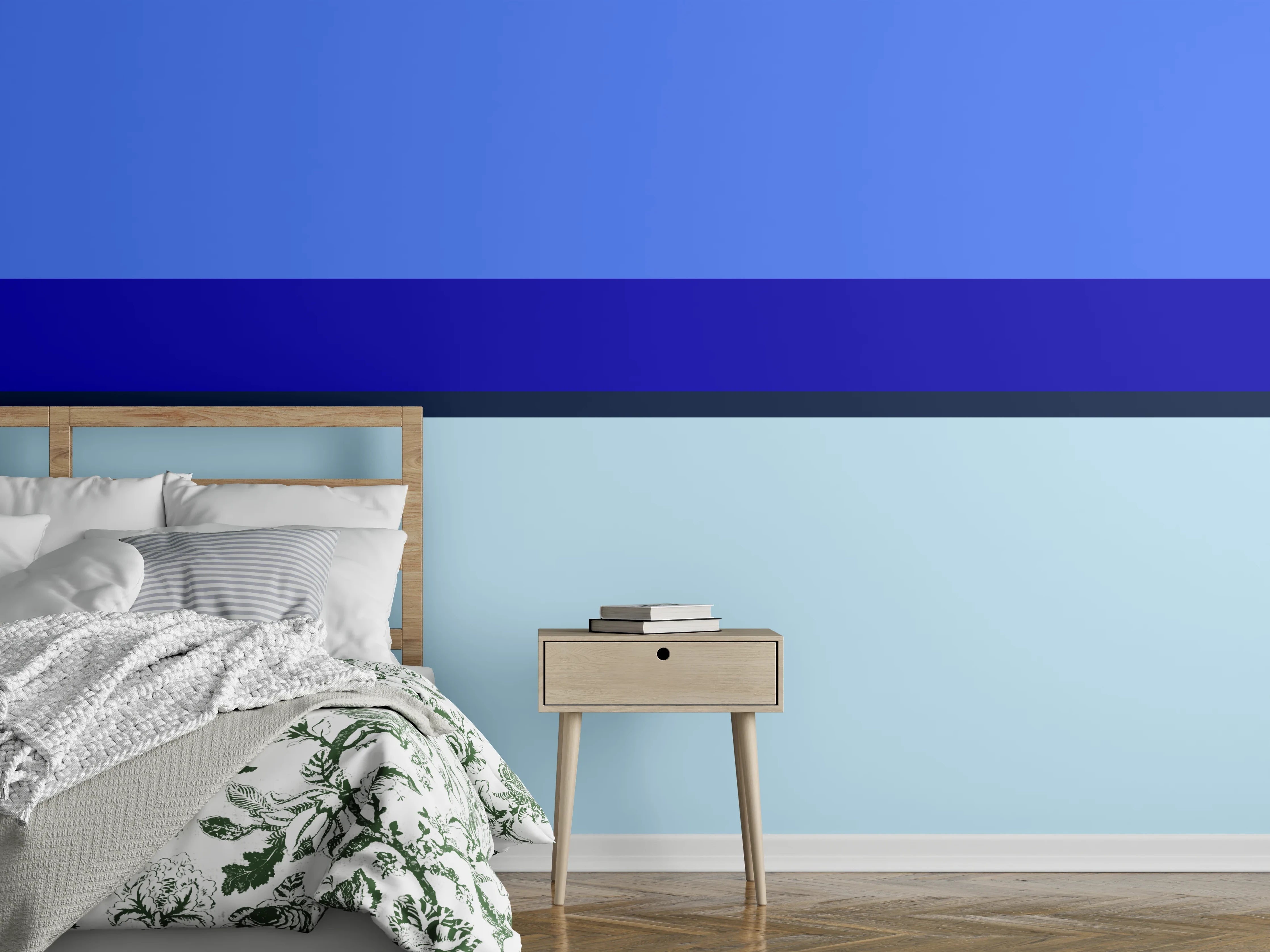 Wandverkleidung Schlafzimmer - Modernes abstraktes Streifenmuster Blau