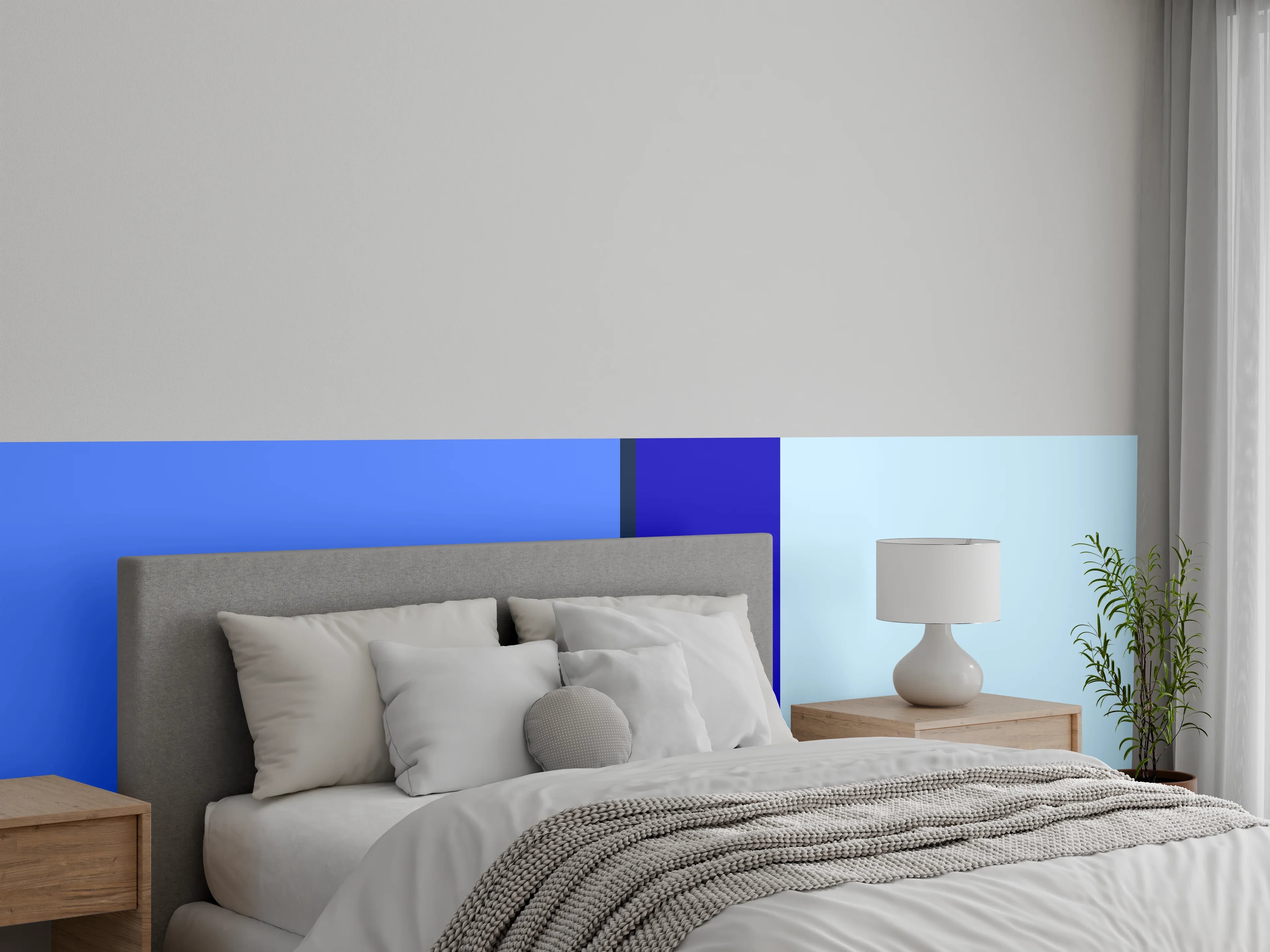 Wandverkleidung Schlafzimmer - Modernes abstraktes Wanddesign Blautöne