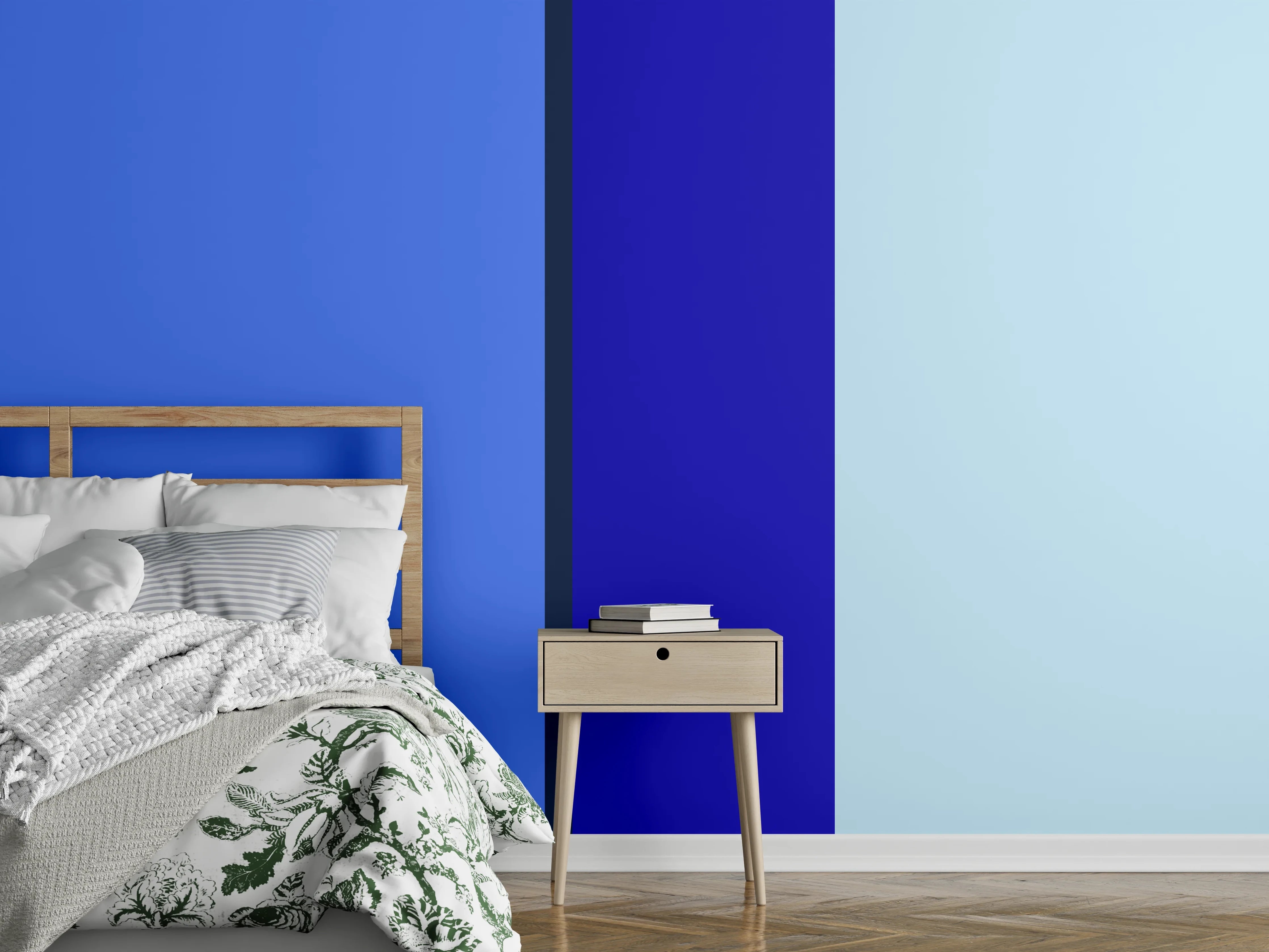 Wandverkleidung Schlafzimmer - Modernes abstraktes Wanddesign Blautöne