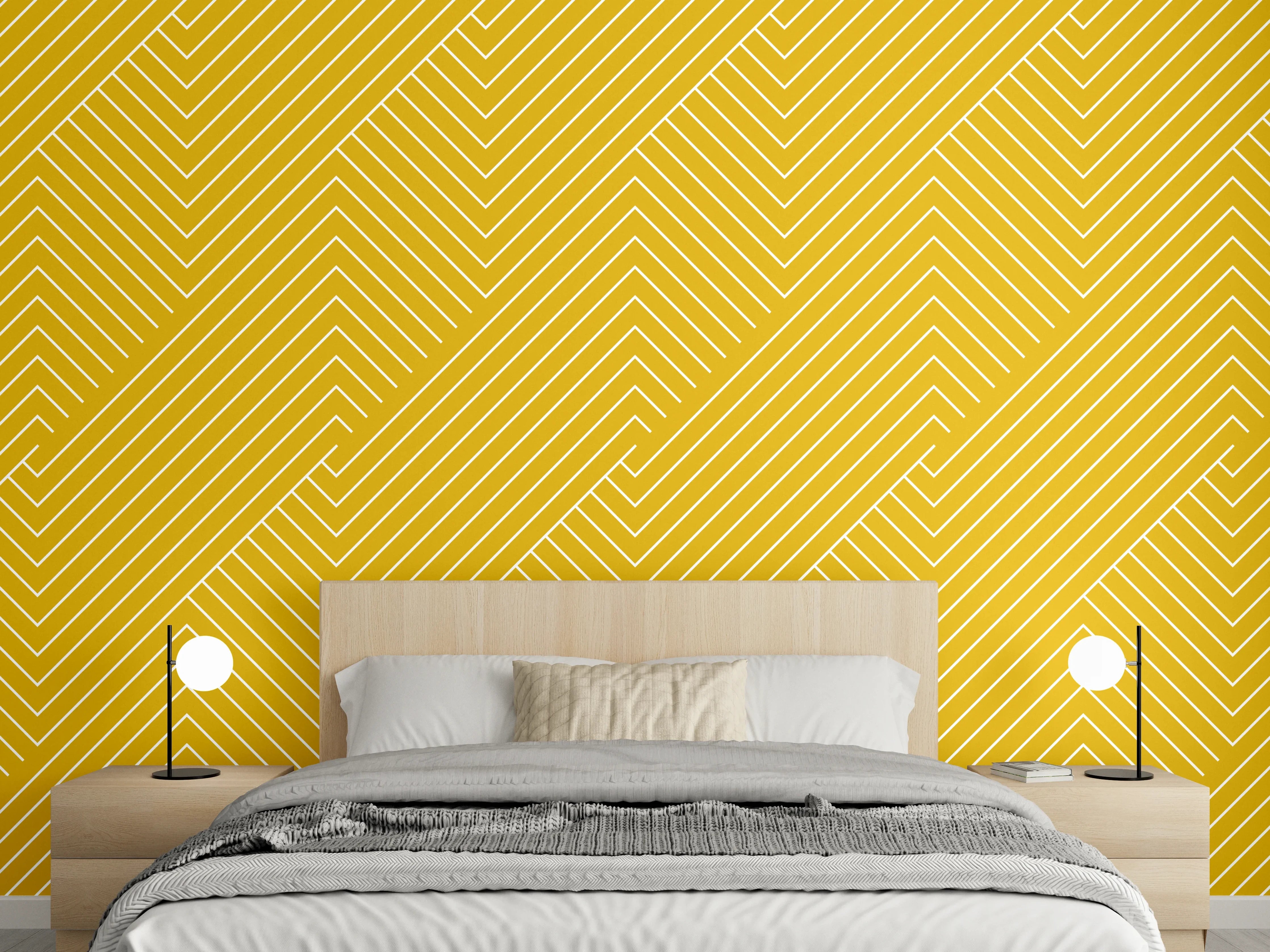 Wandverkleidung Schlafzimmer - Modernes gelbes Linienmuster Tapete