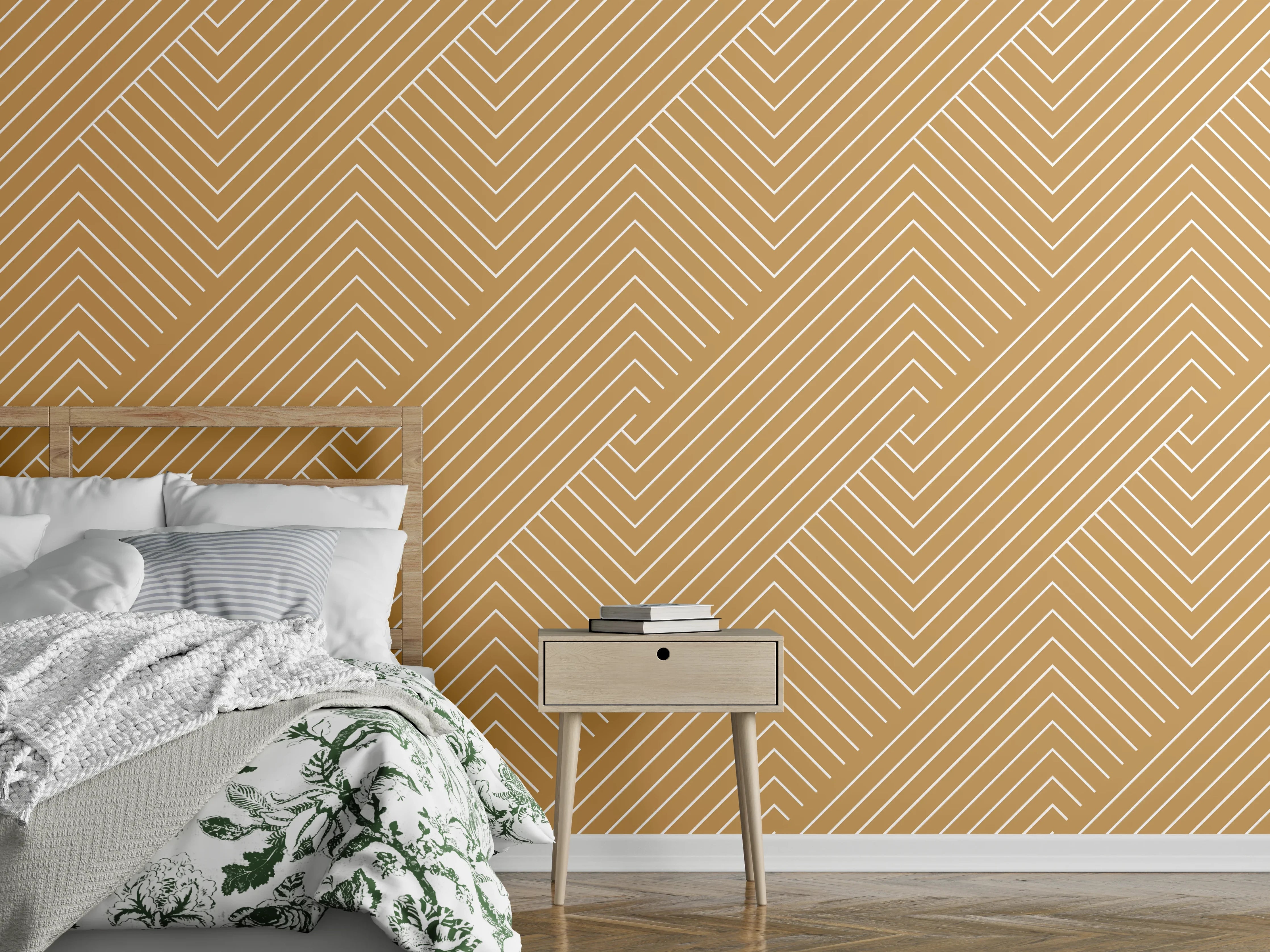 Wandverkleidung Schlafzimmer - Modernes geometrisches Muster in Beige