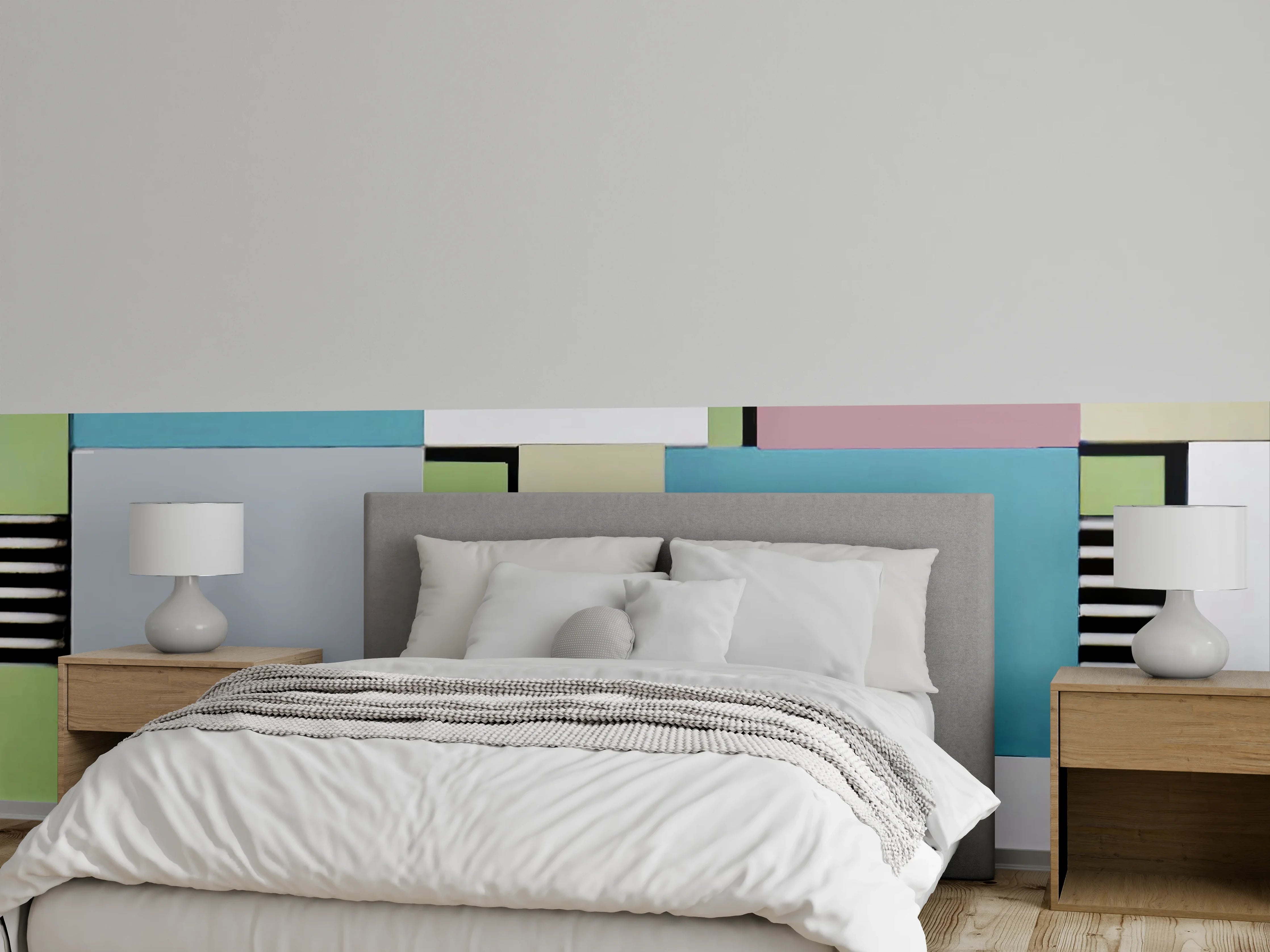 Wandverkleidung Schlafzimmer - Modernes geometrisches Wandmuster Pastell