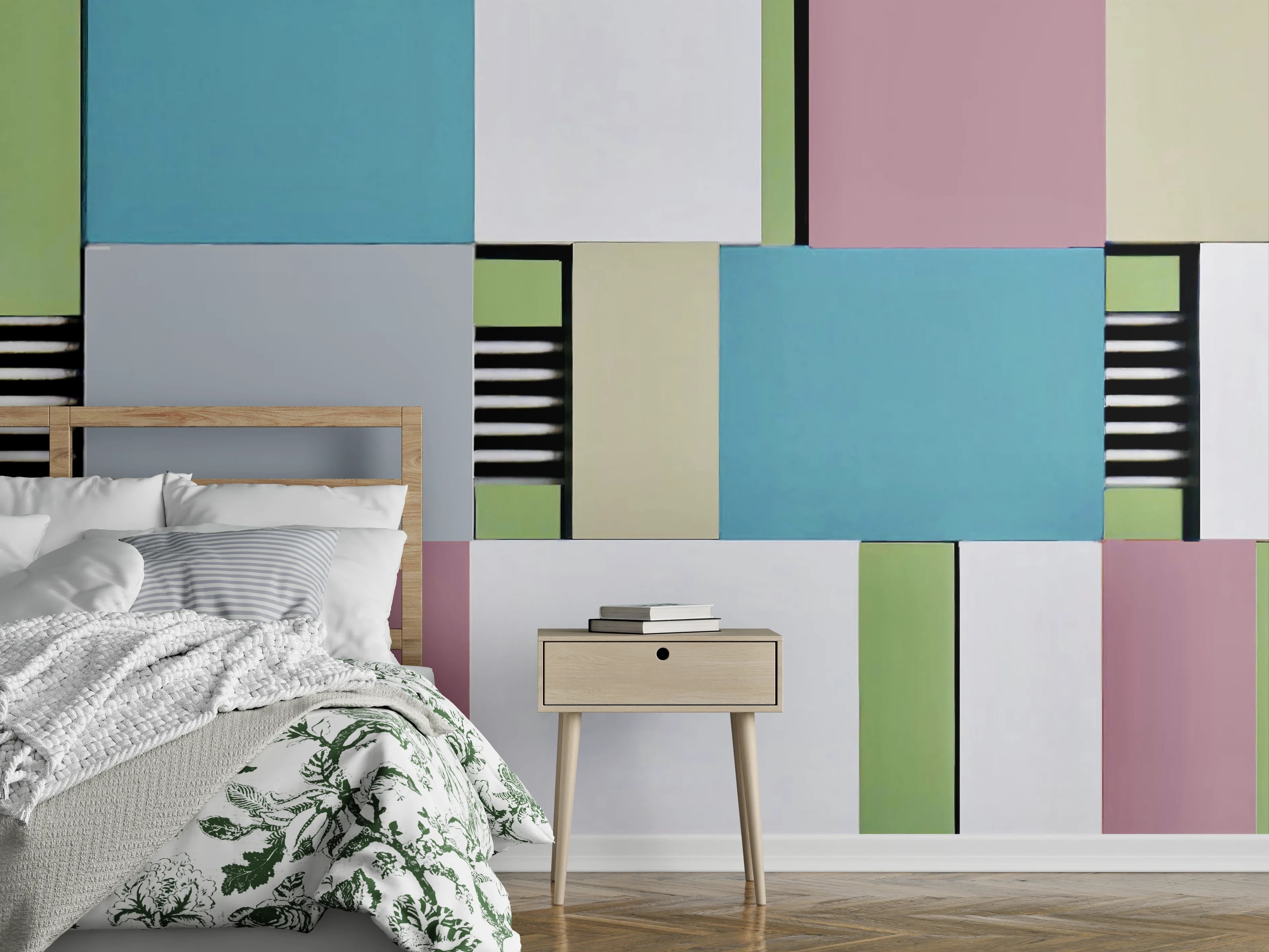Wandverkleidung Schlafzimmer - Modernes geometrisches Wandmuster Pastell