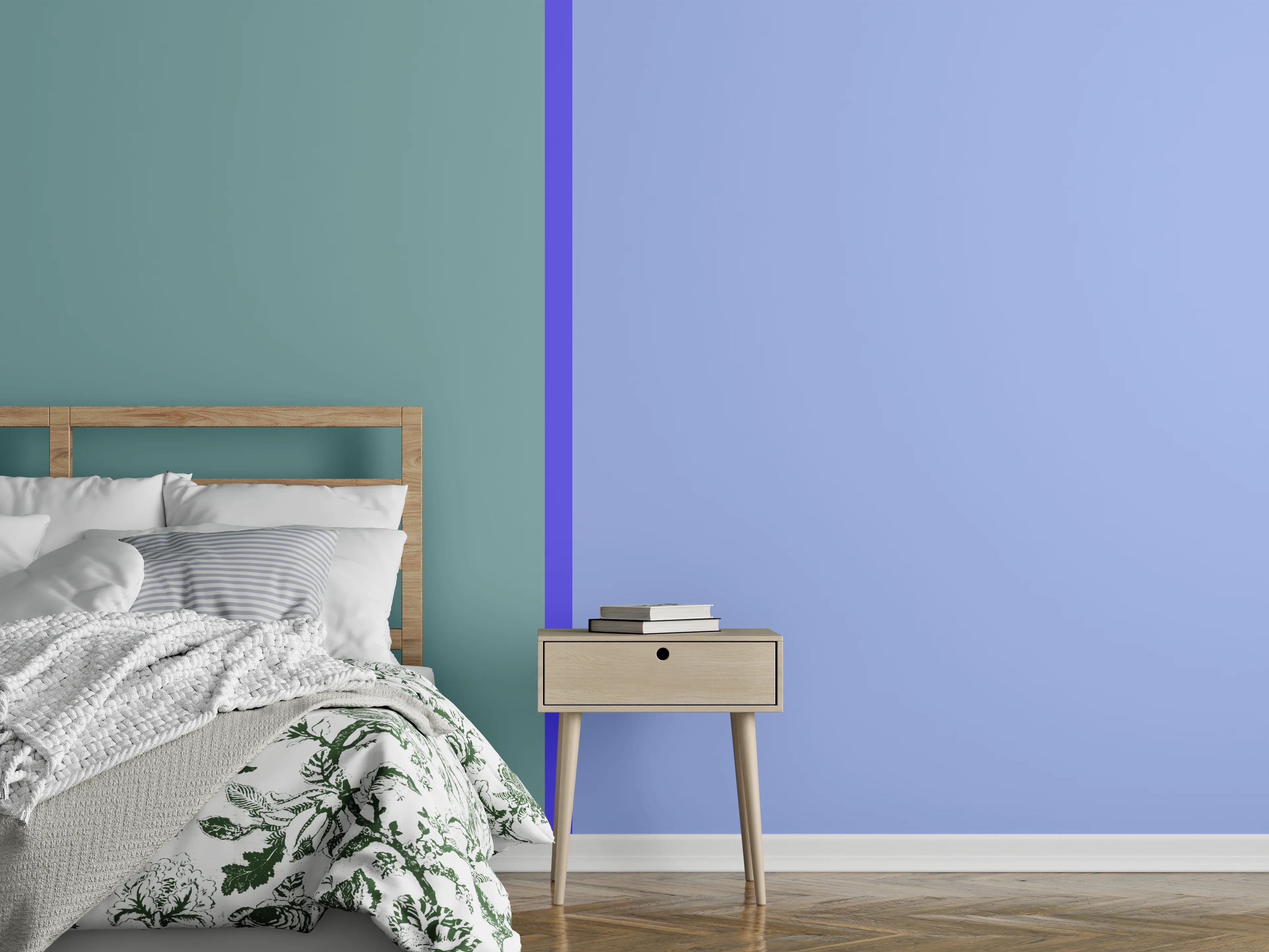 Wandverkleidung Schlafzimmer - Modernes zweifarbiges Farbblock-Design