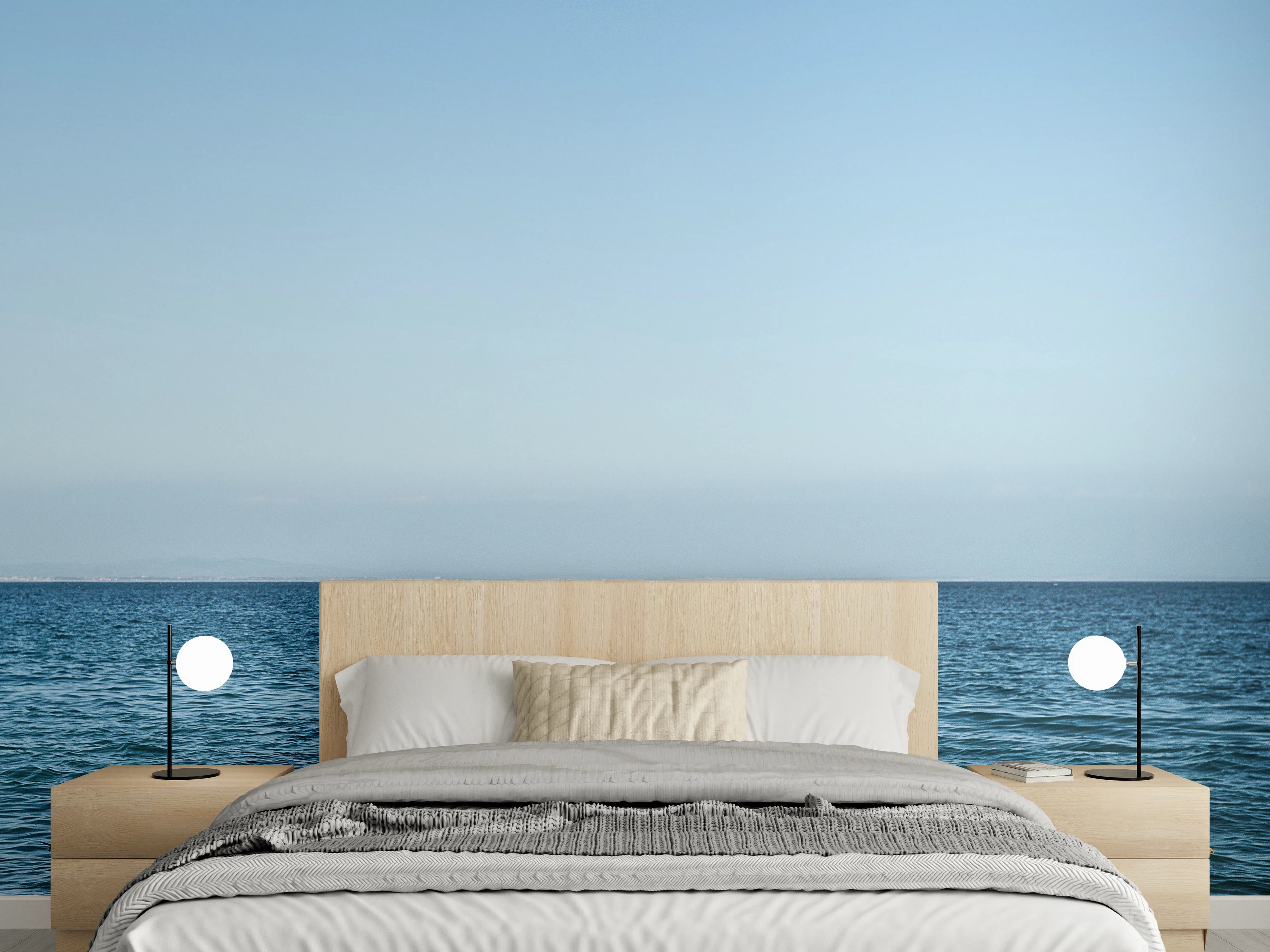 Wandverkleidung Schlafzimmer - Möwen am Meer unter blauem Himmel