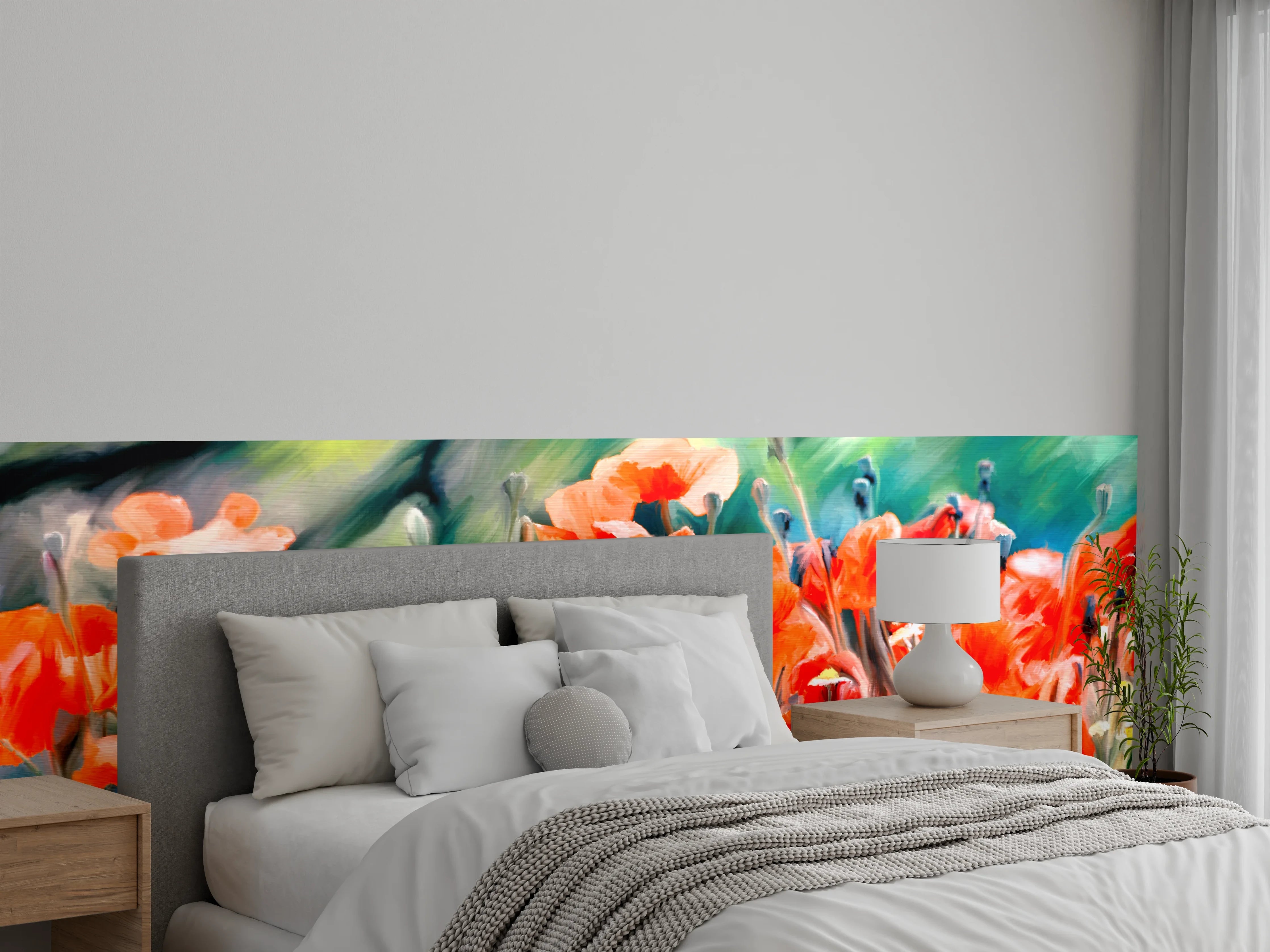 Wandverkleidung Schlafzimmer - Mohnblumen Aquarell Wiese Kunstbild