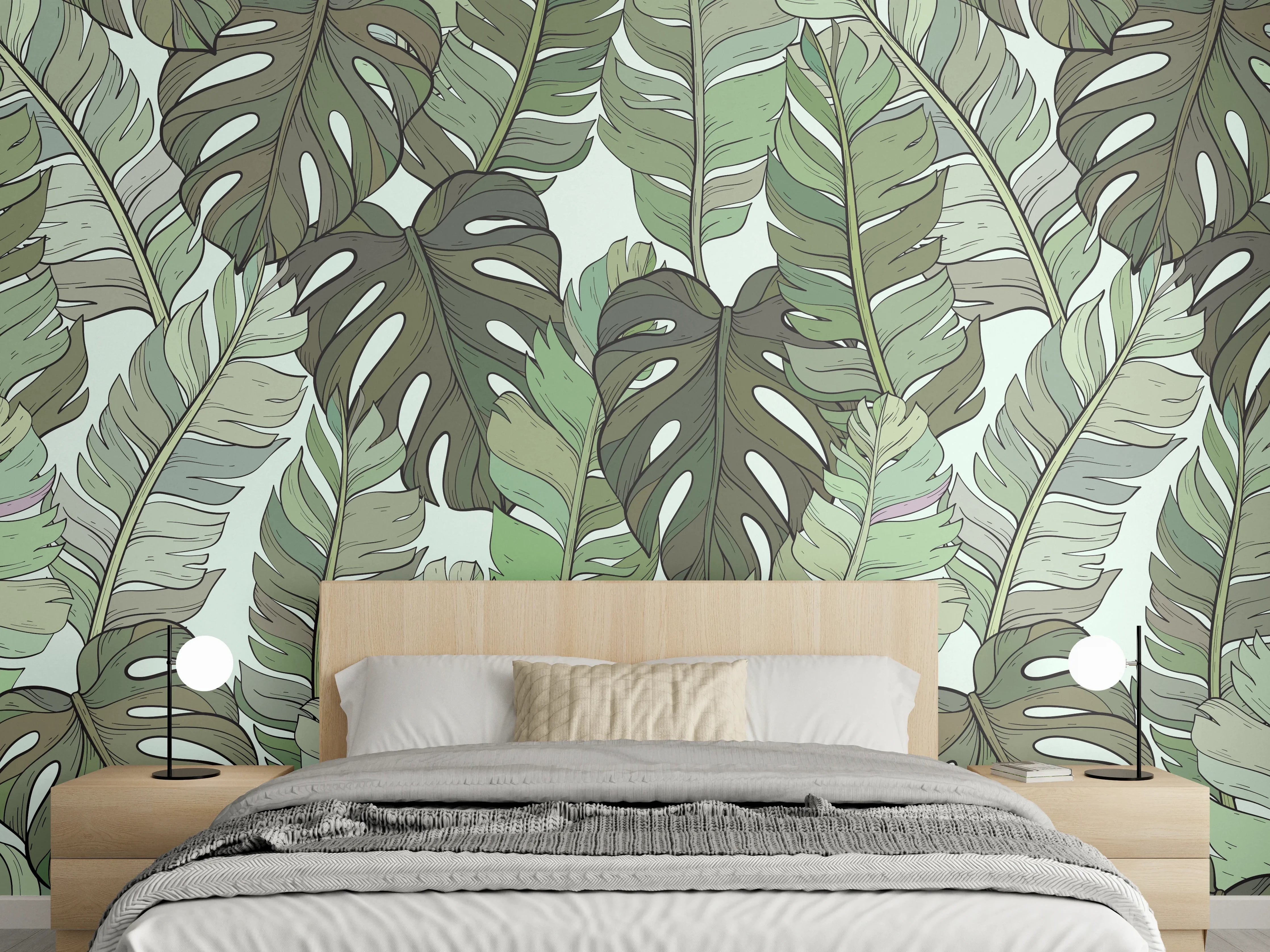 Wandverkleidung Schlafzimmer - Monstera-Blätter – Tropische Eleganz