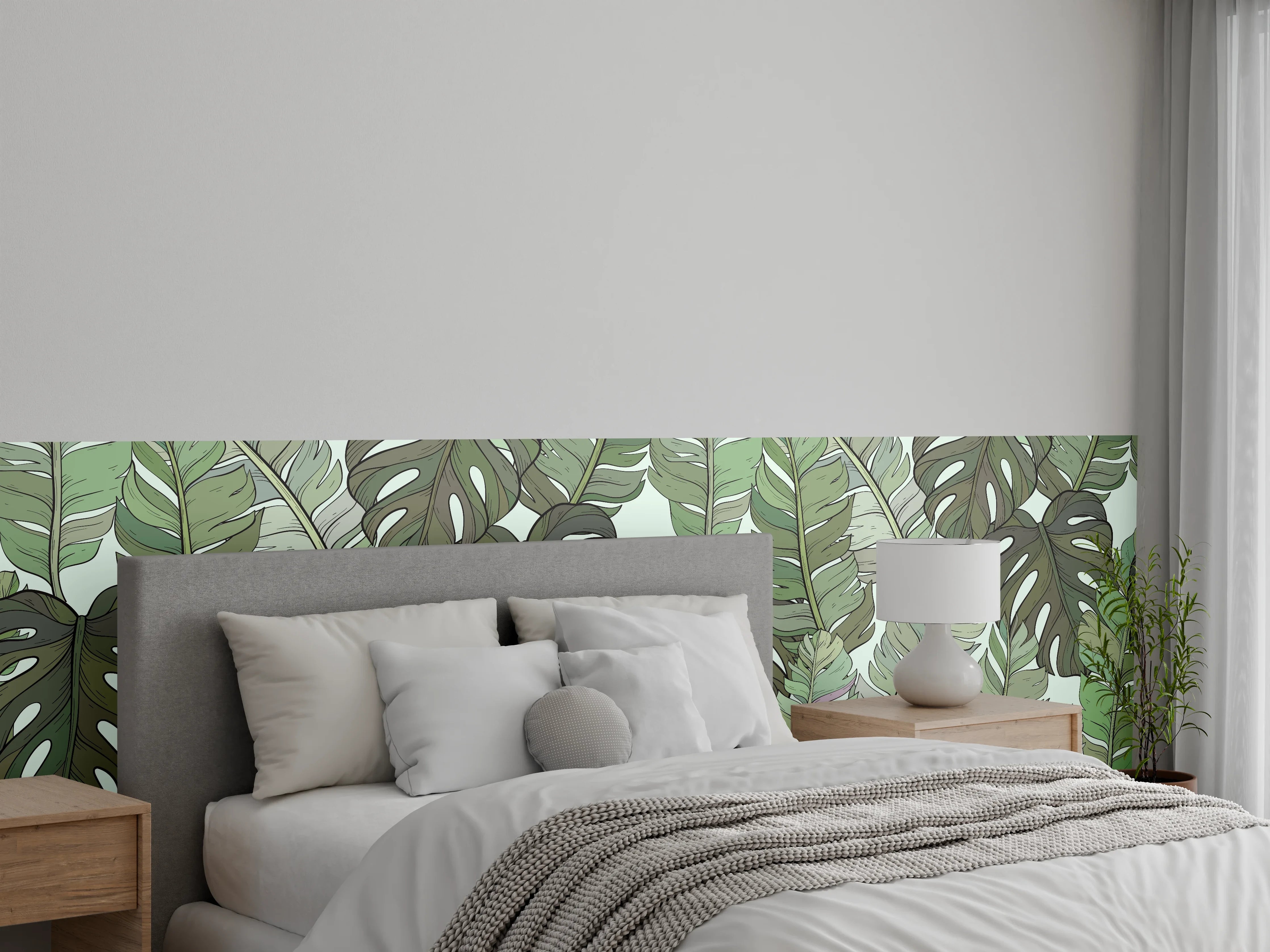 Wandverkleidung Schlafzimmer - Monstera-Blätter – Tropische Eleganz