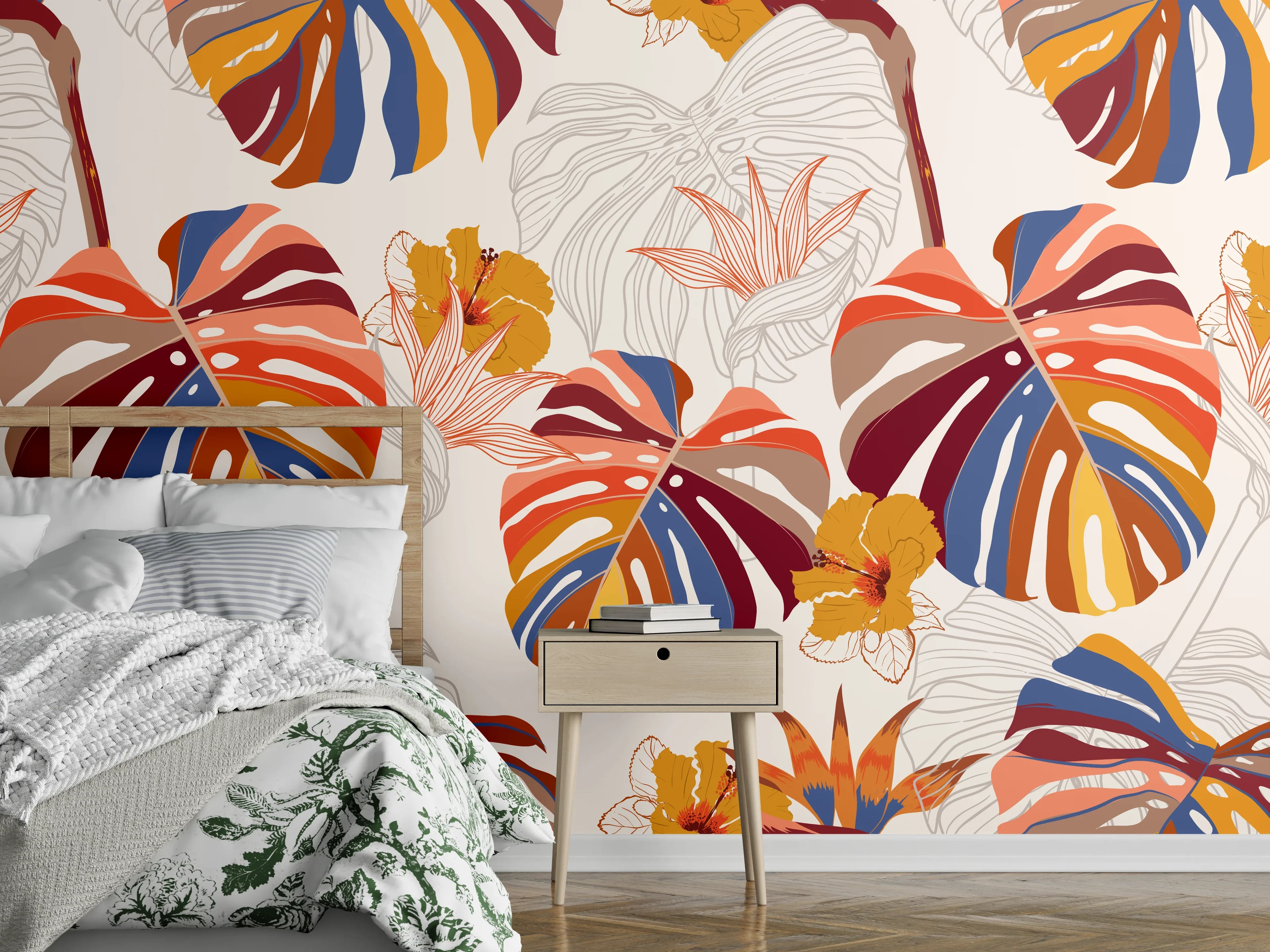 Wandverkleidung Schlafzimmer - Monstera Sunkiss Tropic