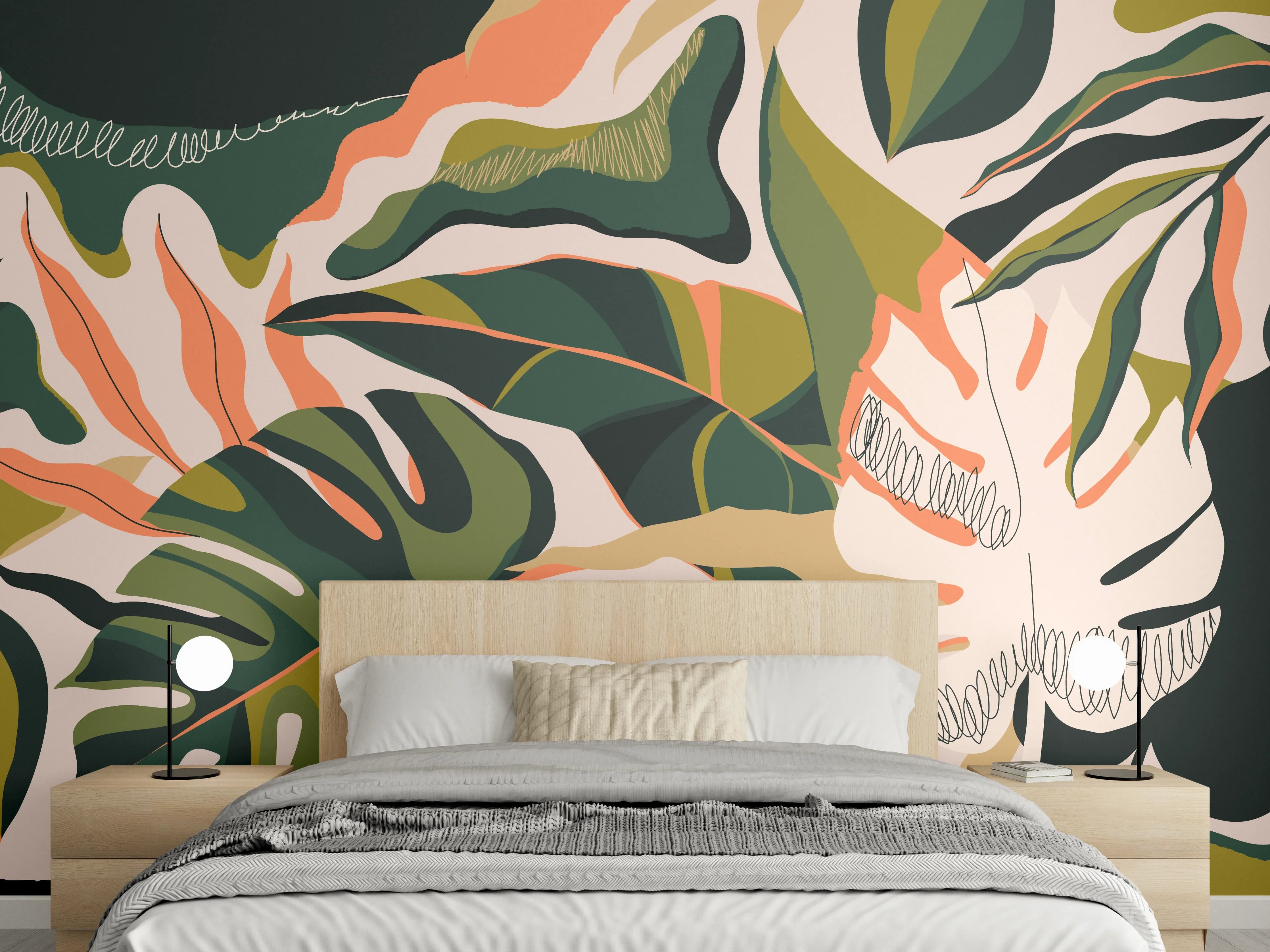 Wandverkleidung Schlafzimmer - Monstera Tropic Blattmuster