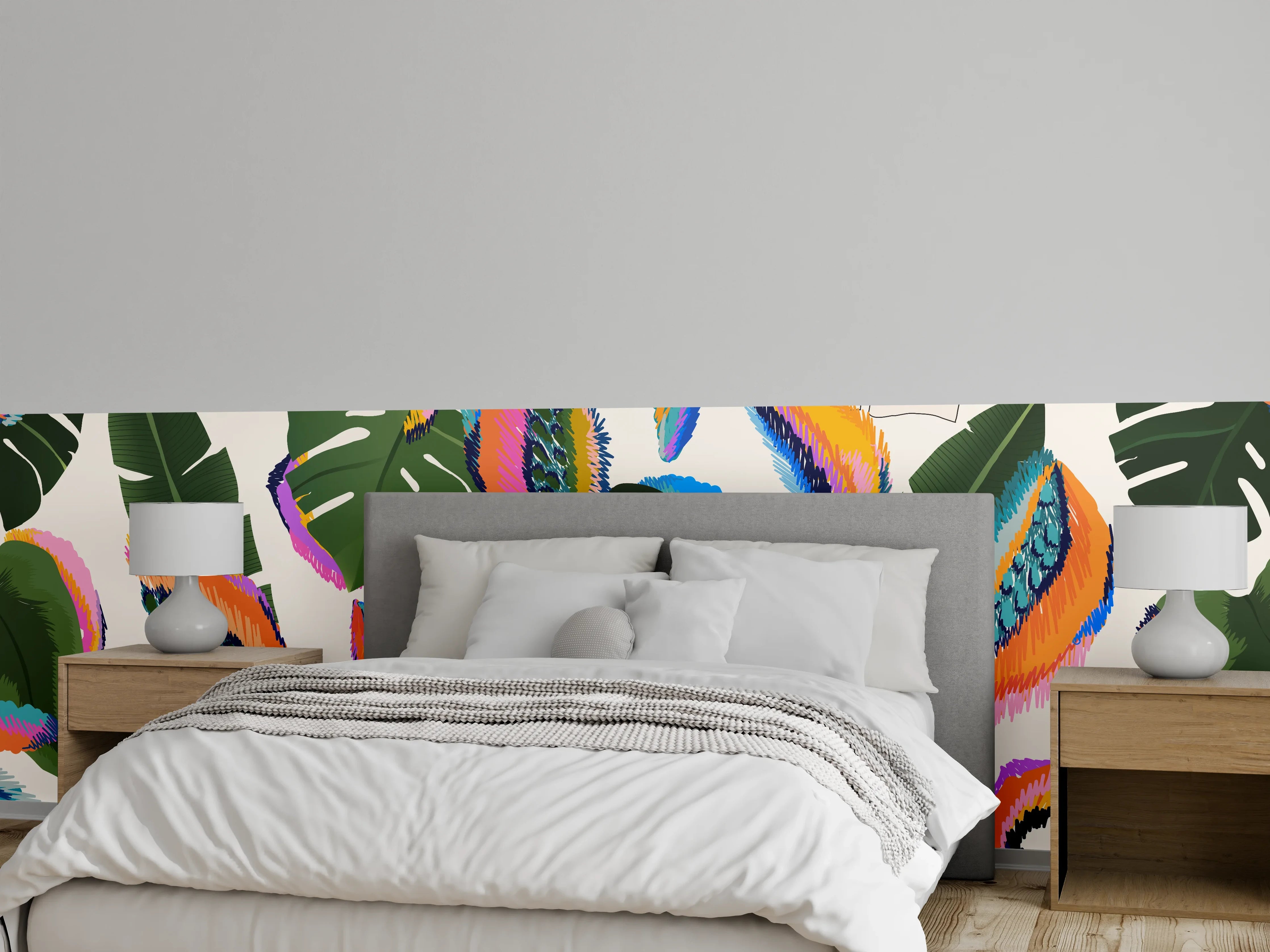 Wandverkleidung Schlafzimmer - Monstera Tropic Bunte Blätter