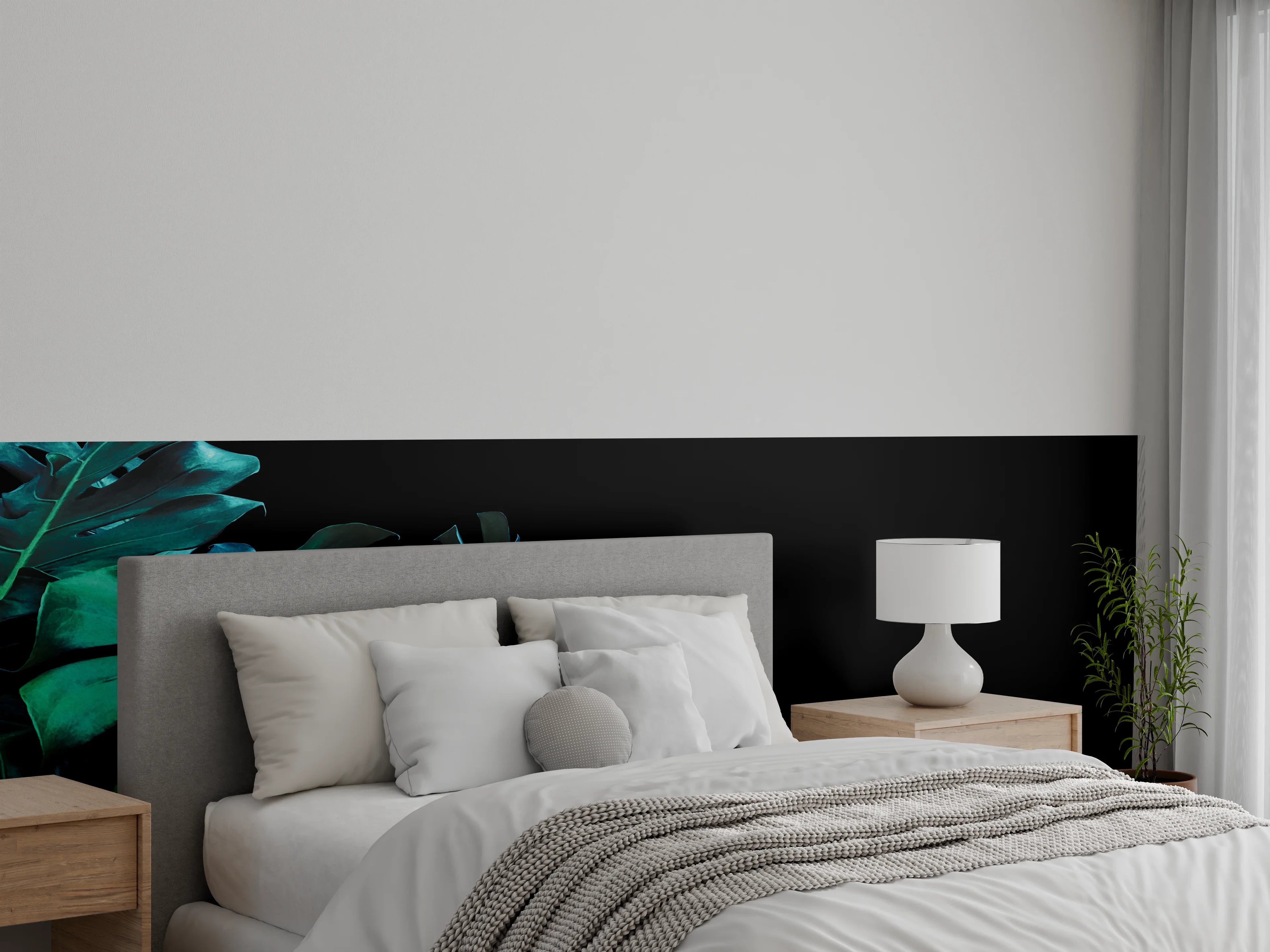 Wandverkleidung Schlafzimmer - Monstera deliciosa - tropische Blätter