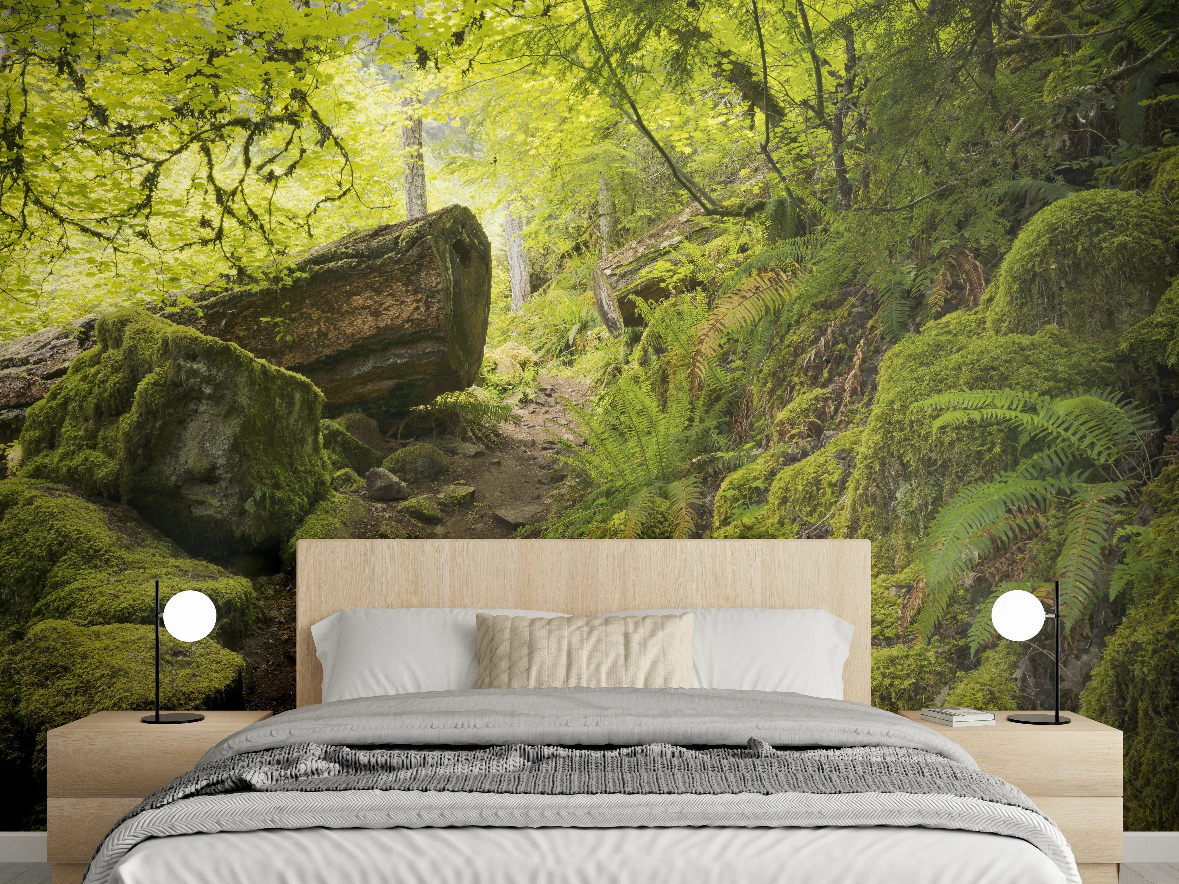 Wandverkleidung Schlafzimmer - Moosiger Waldweg Naturmotiv
