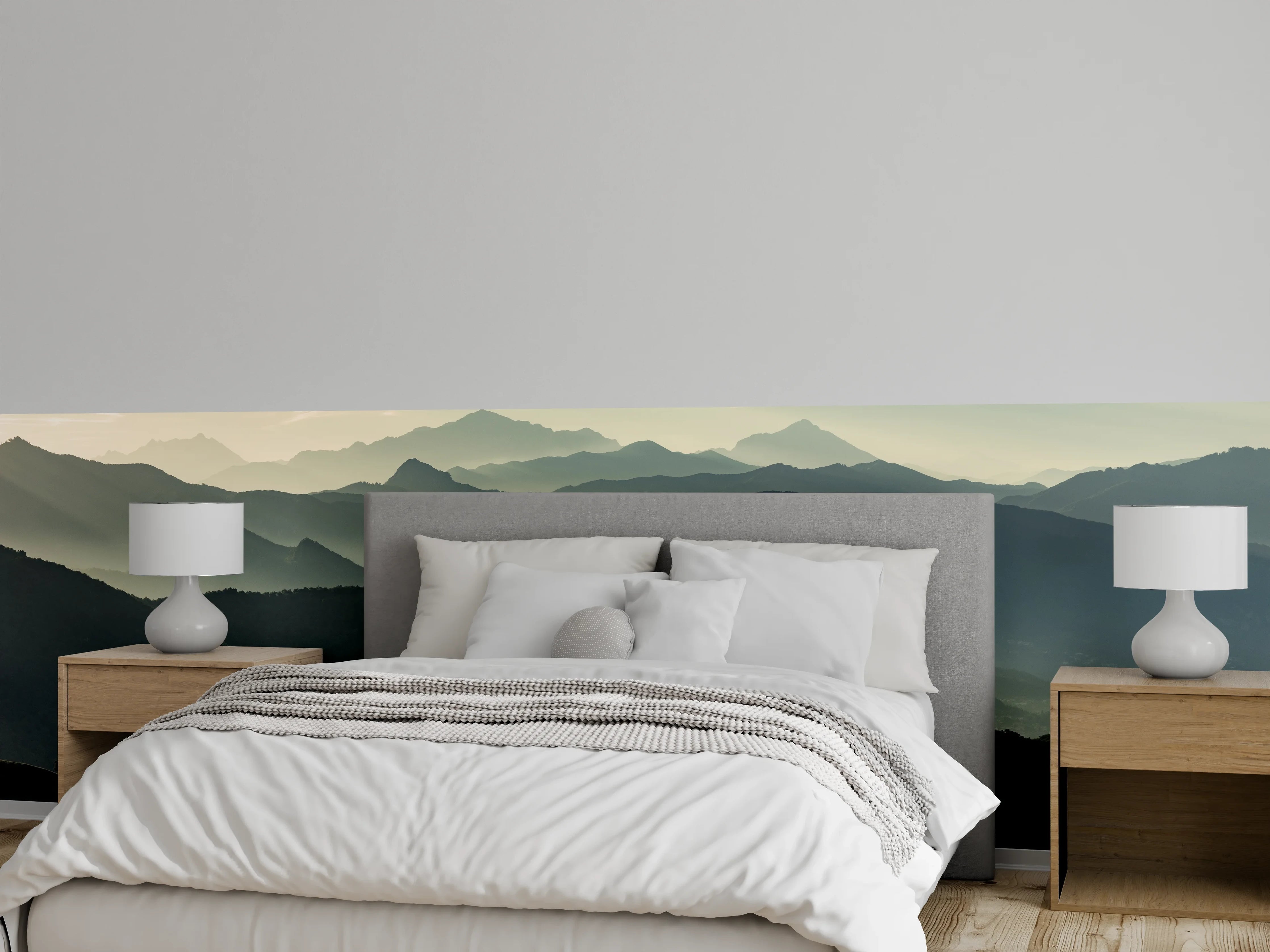 Wandverkleidung Schlafzimmer - Morgennebel über den Bergen Panorama