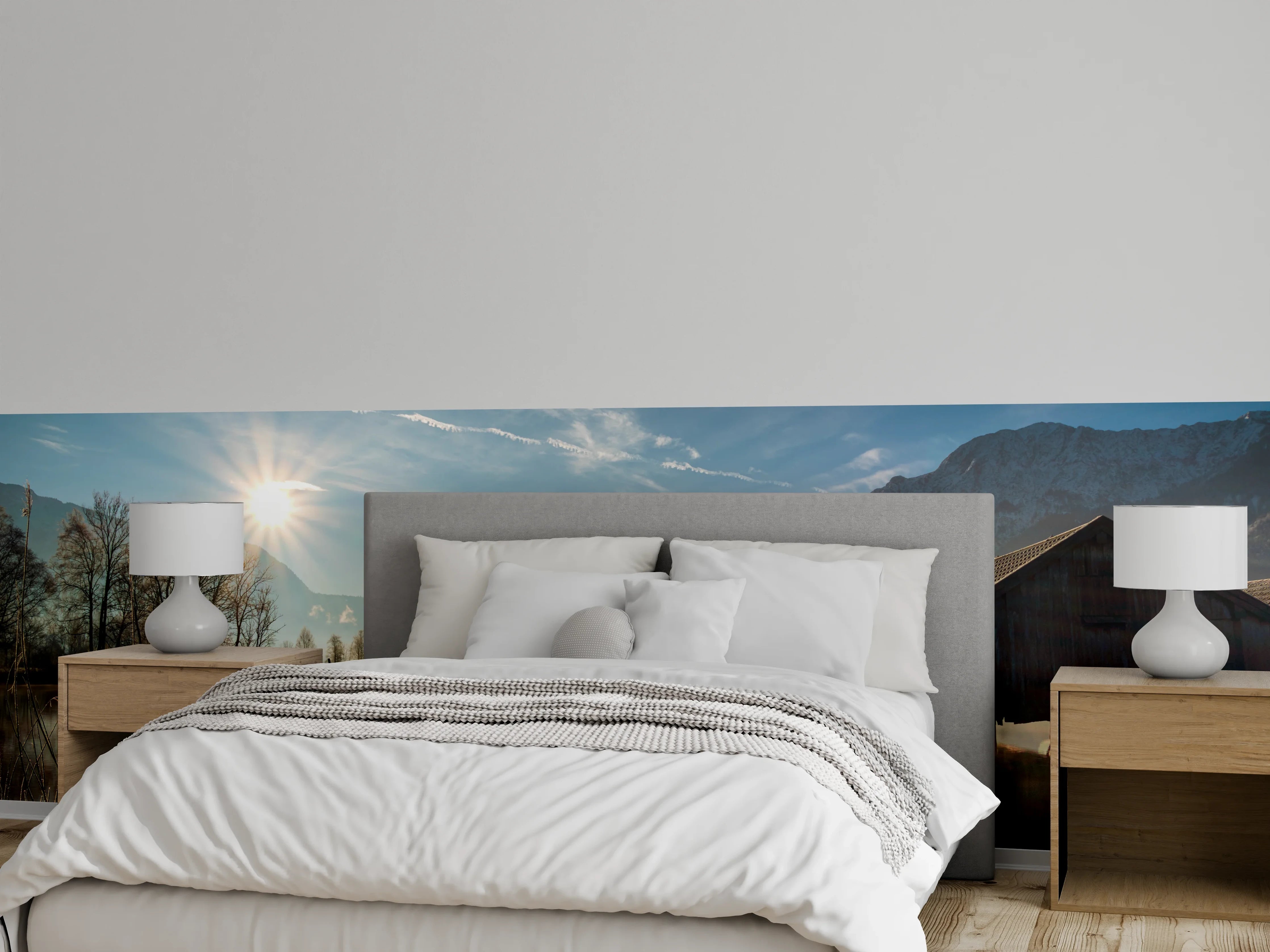 Wandverkleidung Schlafzimmer - Morgensonne am Bergsee – Idylle pur