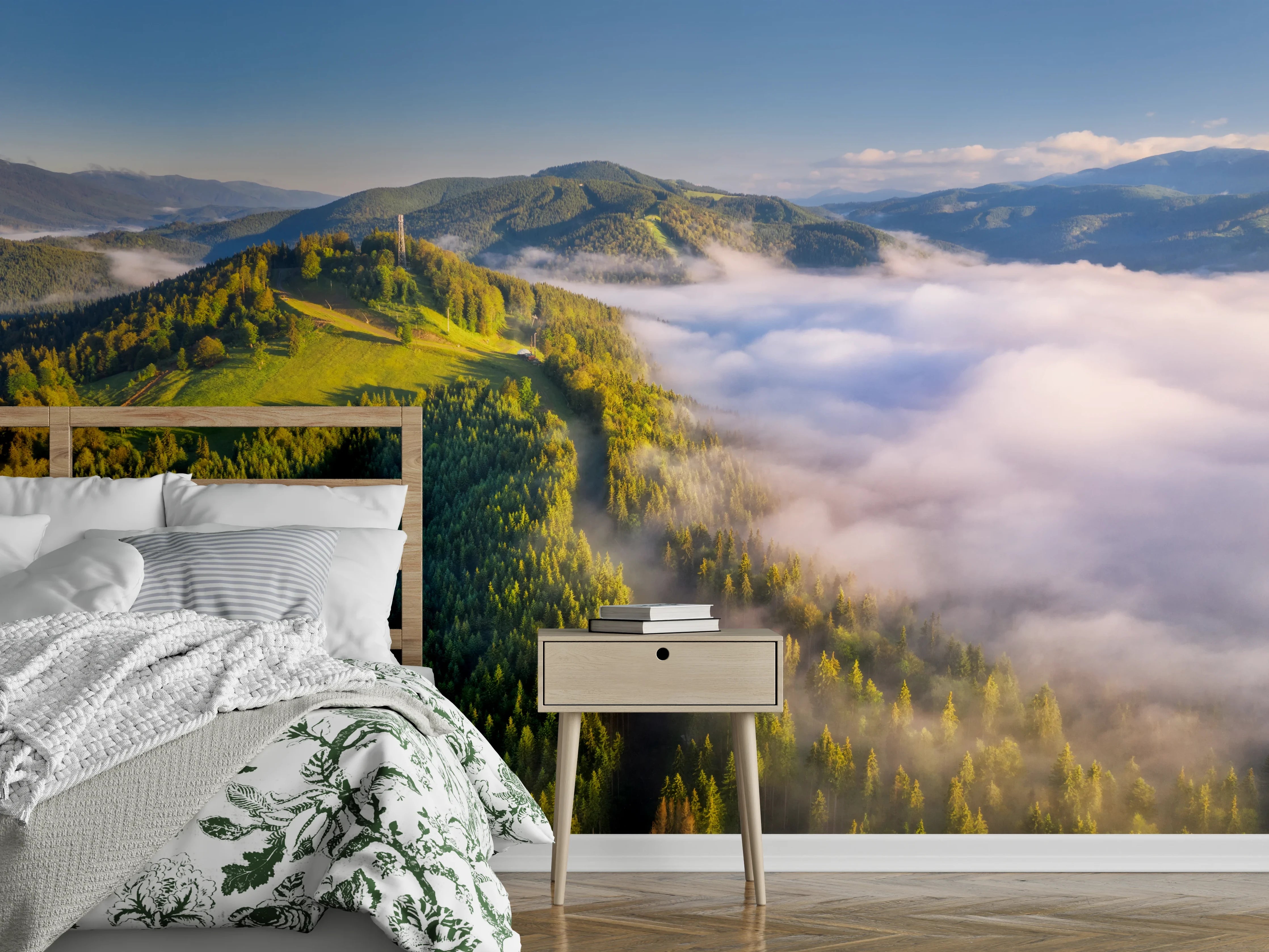 Wandverkleidung Schlafzimmer - Morgenstimmung im Wolkenwald