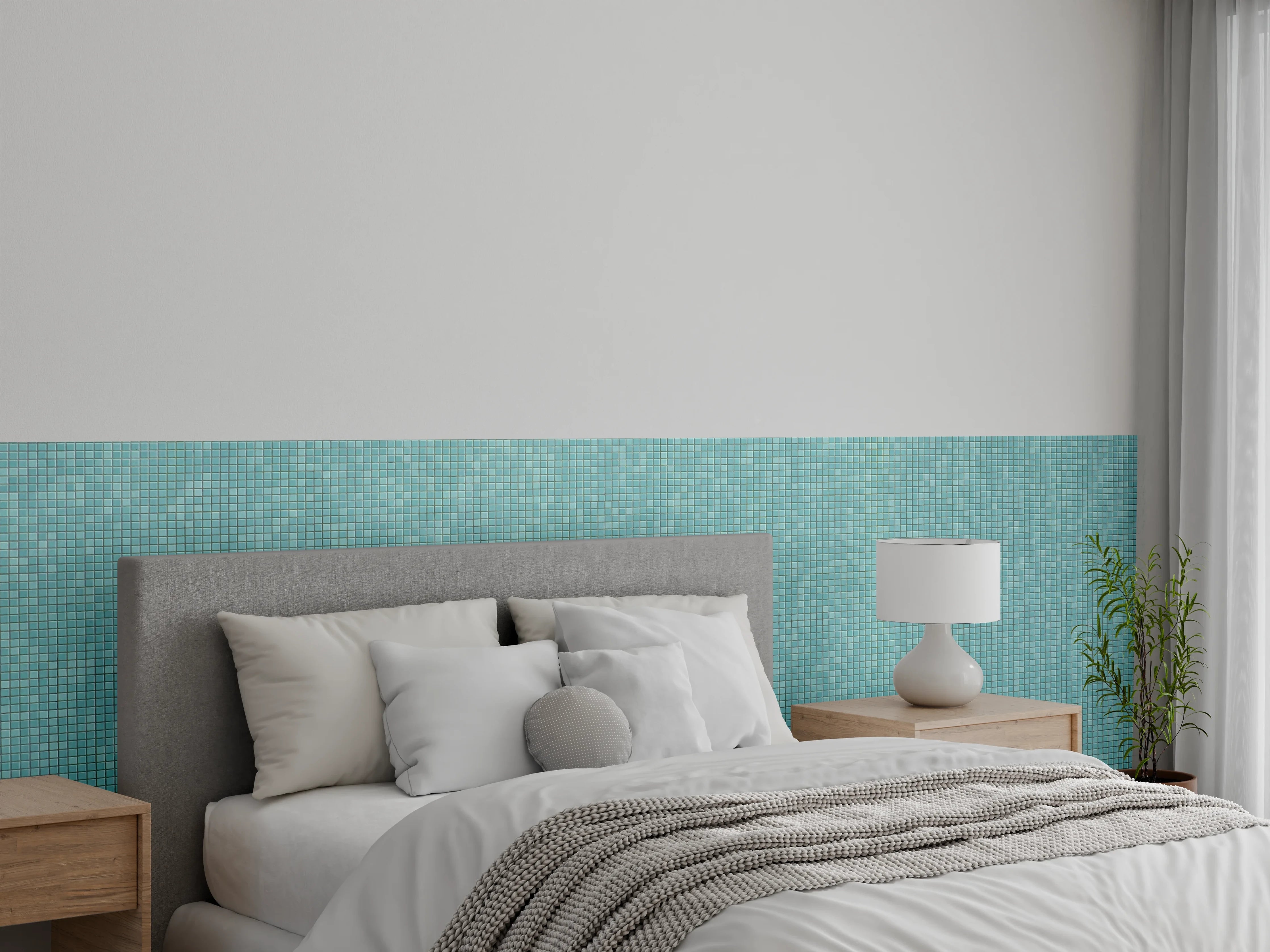 Wandverkleidung Schlafzimmer - Mosaikfliesen in Türkis – Moderne Optik