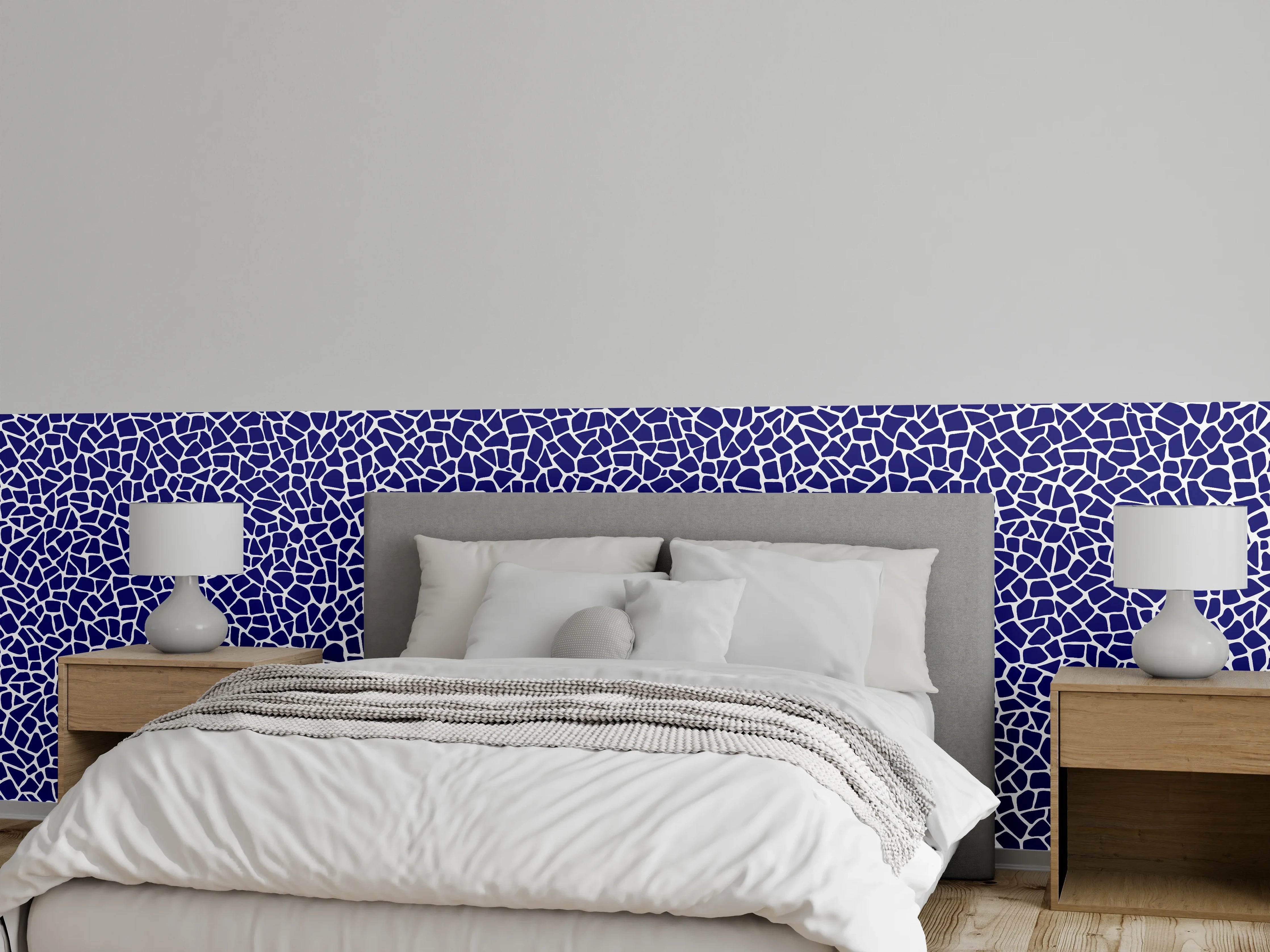 Wandverkleidung Schlafzimmer - Mosaikmuster Blau-Weiß für moderne Räume