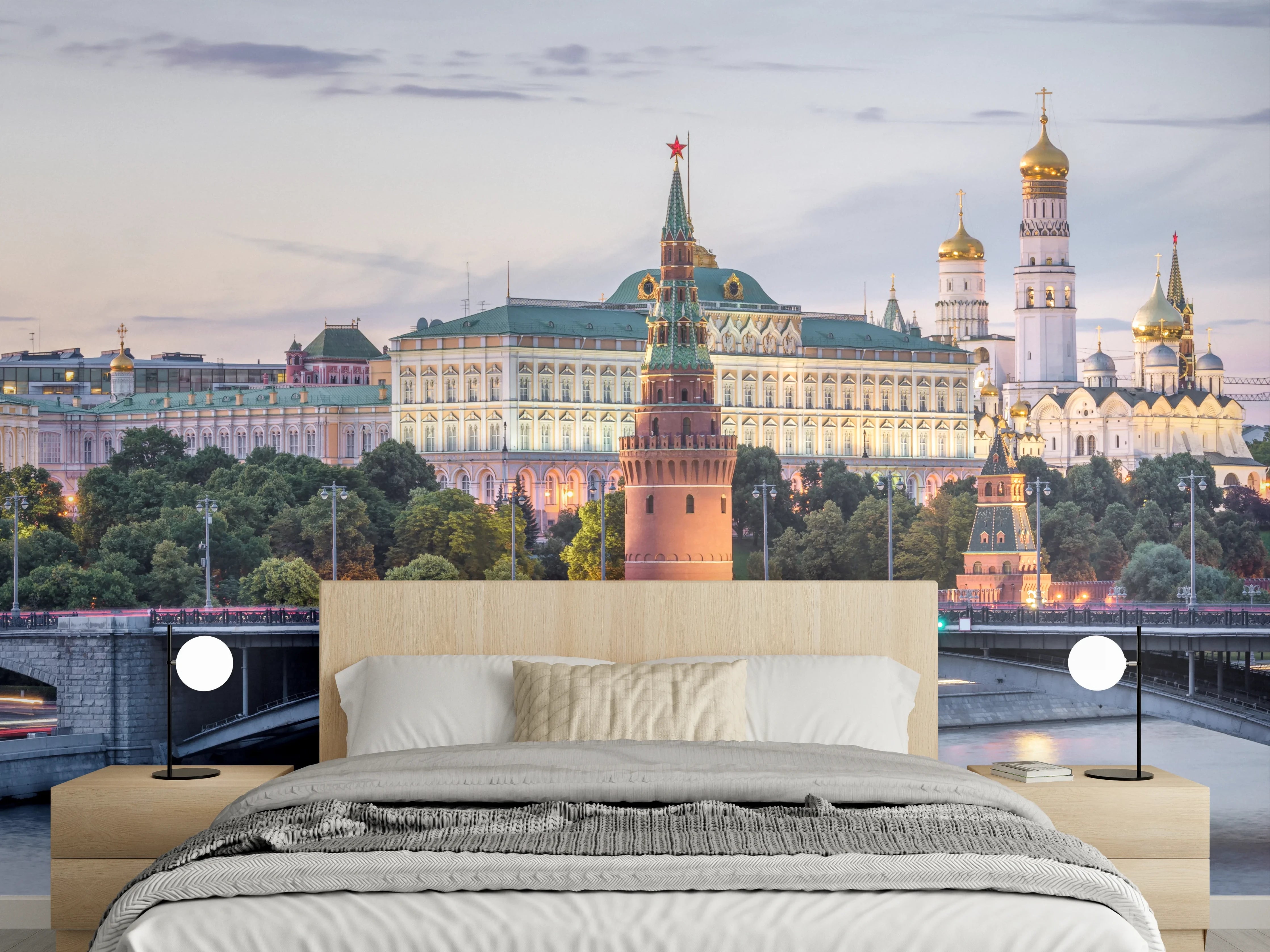 Wandverkleidung Schlafzimmer - Moskau Skyline mit Kreml Panorama