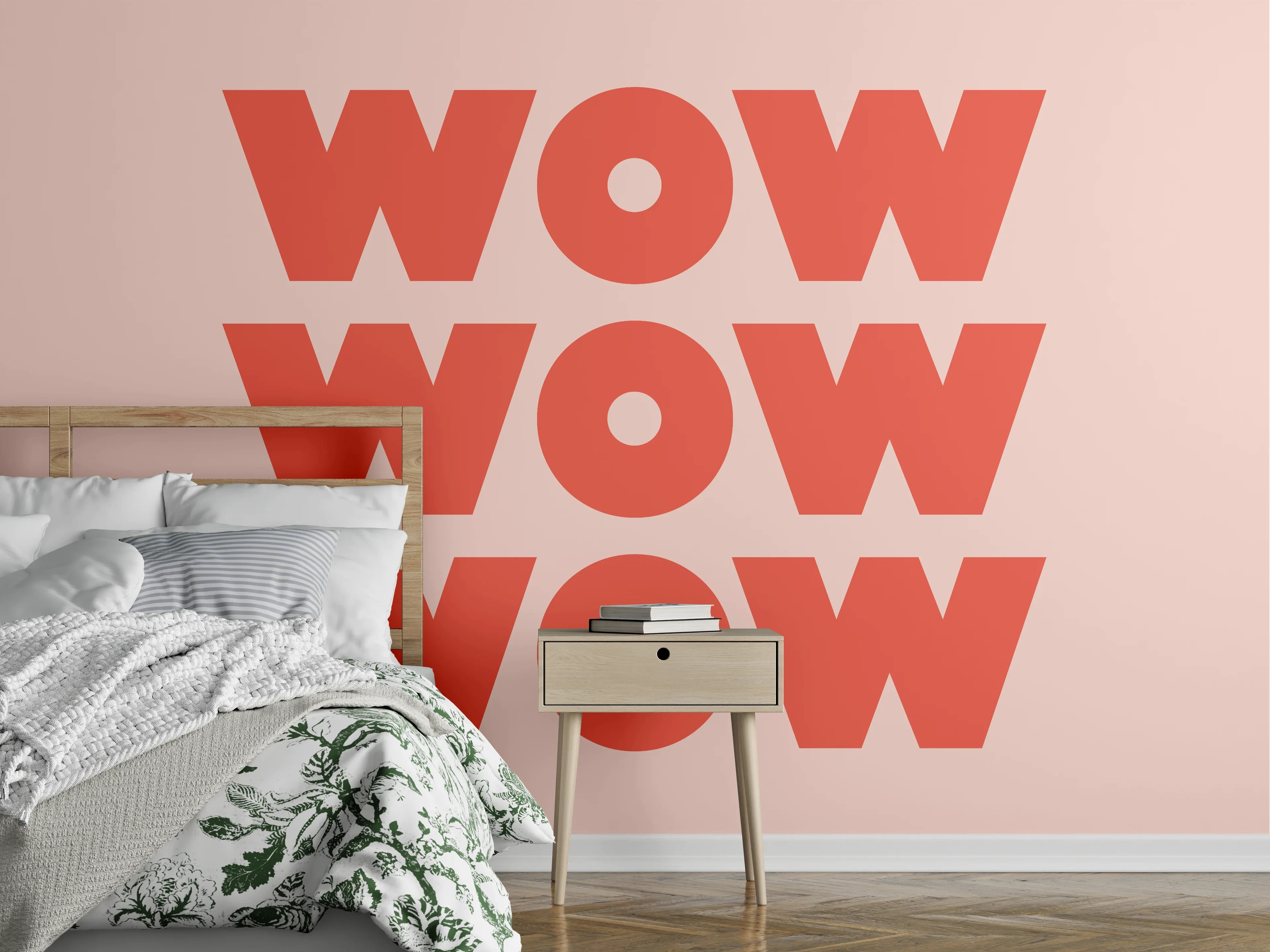 Wandverkleidung Schlafzimmer - Motivationaler 'WOW' Typografie-Print