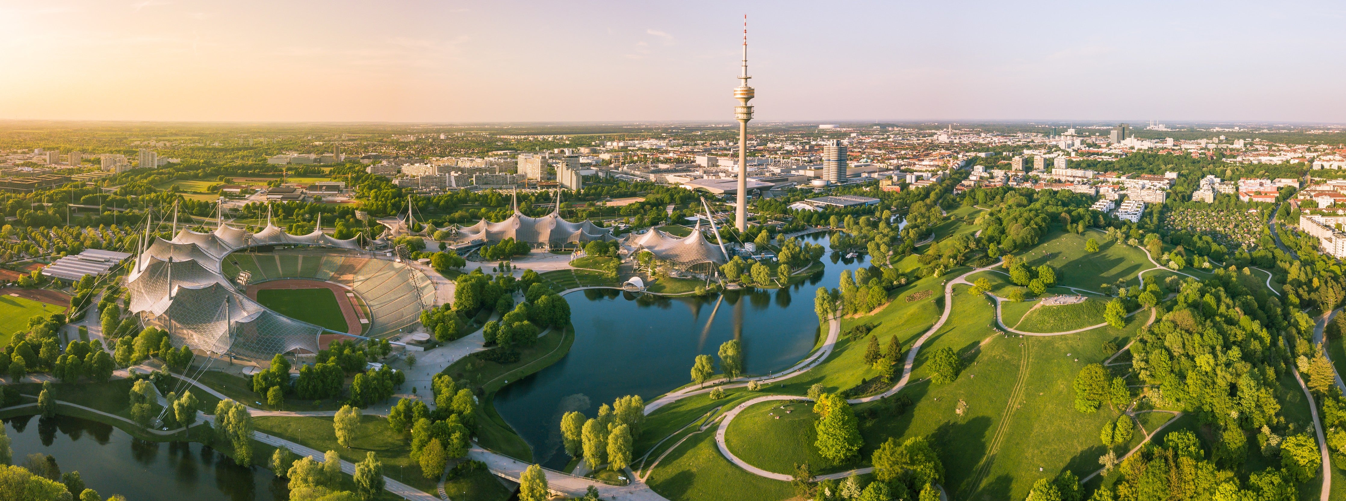 Wandverkleidung Schlafzimmer-Münchens Olympiapark Panorama Landschaft