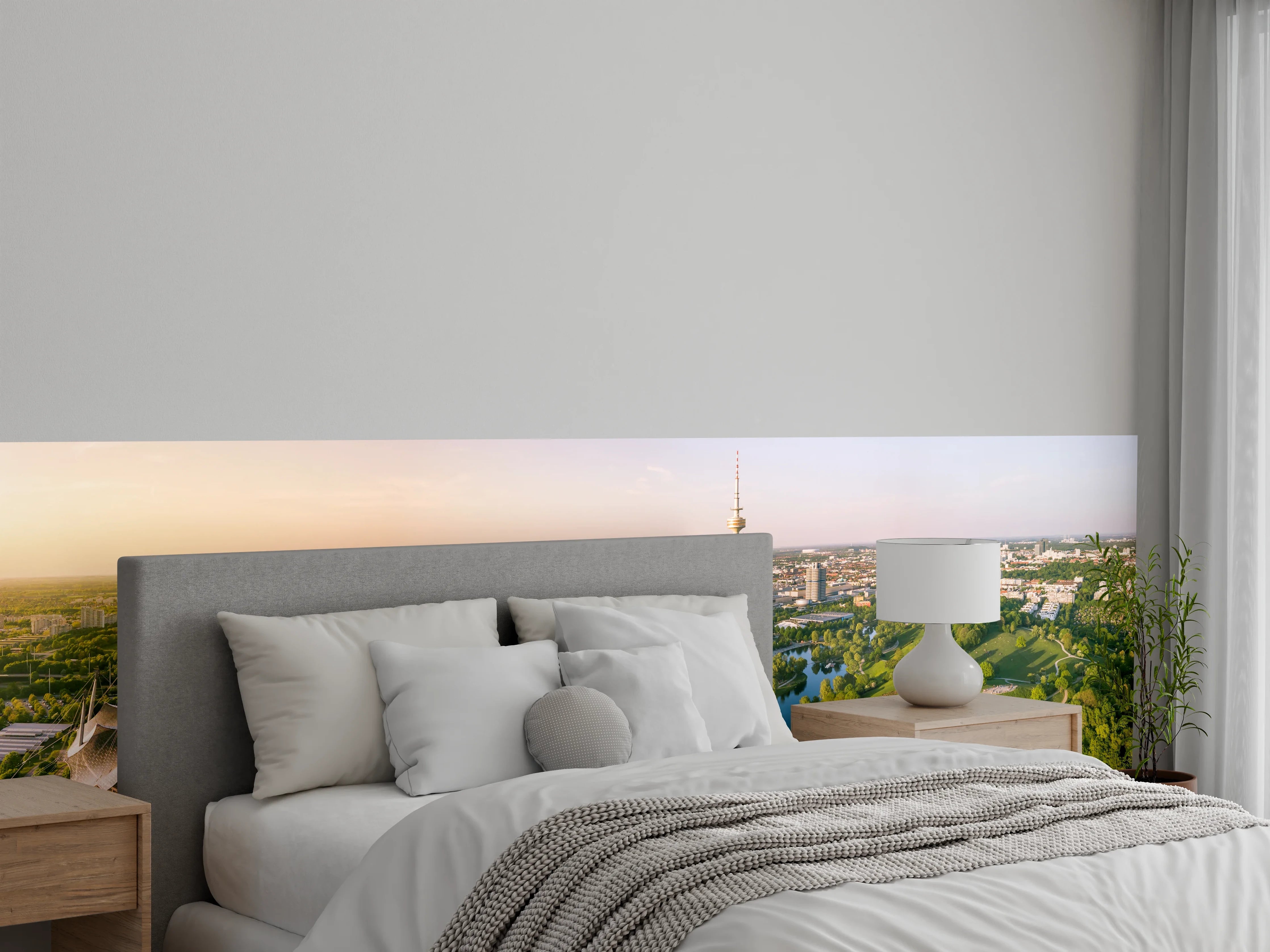 Wandverkleidung Schlafzimmer - Münchens Olympiapark Panorama Landschaft