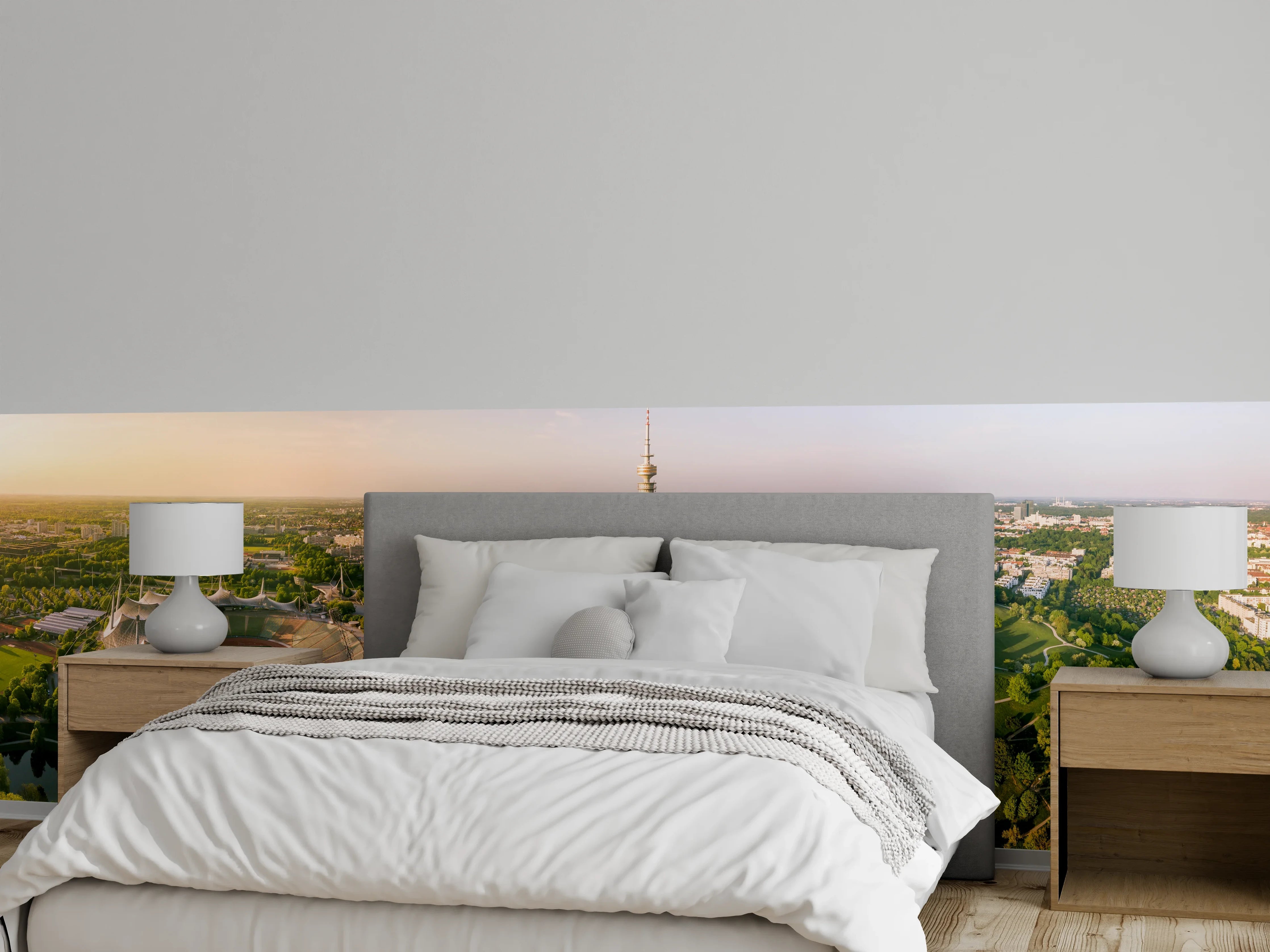 Wandverkleidung Schlafzimmer - Münchens Olympiapark Panorama Landschaft