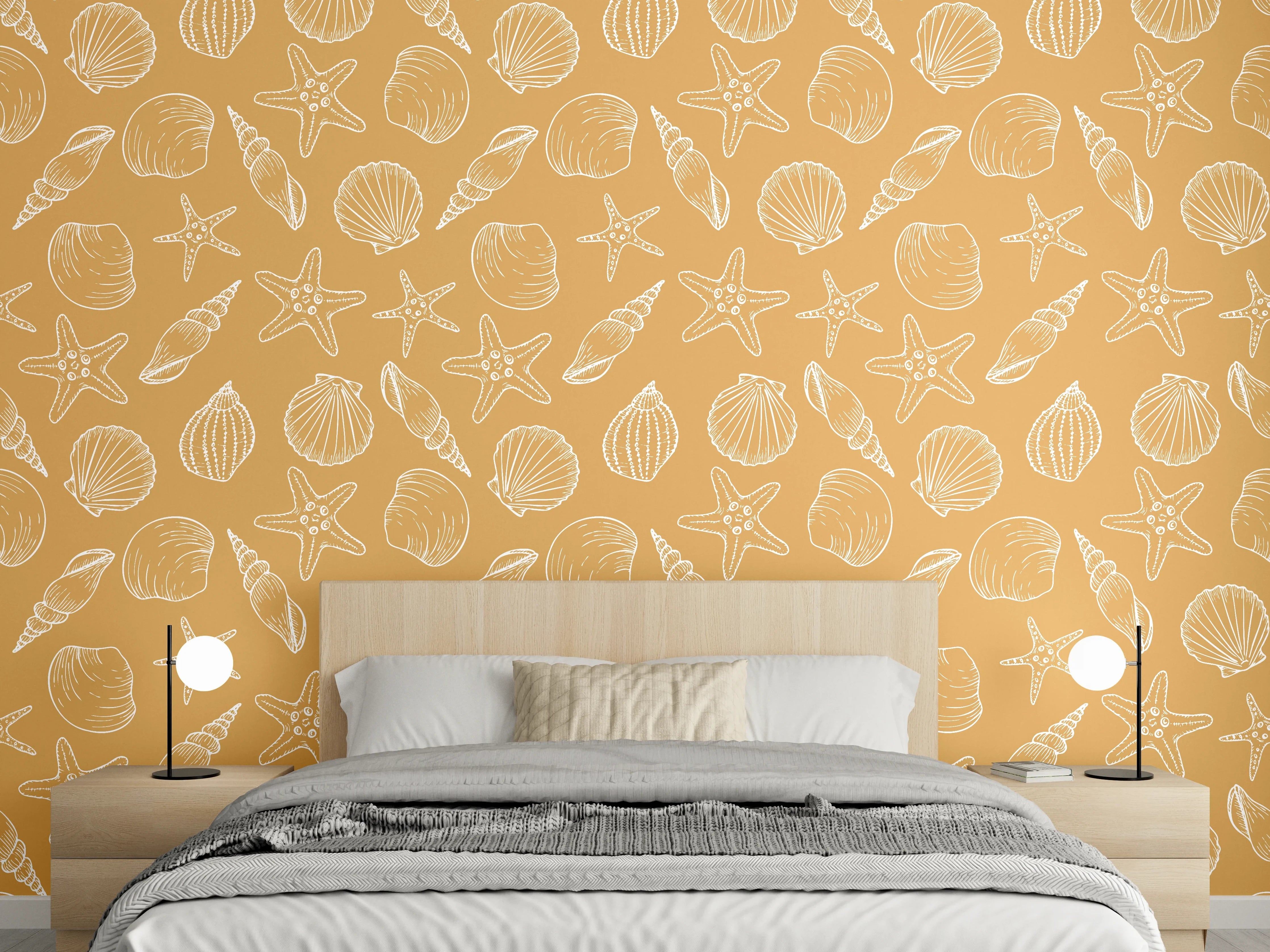 Wandverkleidung Schlafzimmer - Muschelmuster Amber-Beige