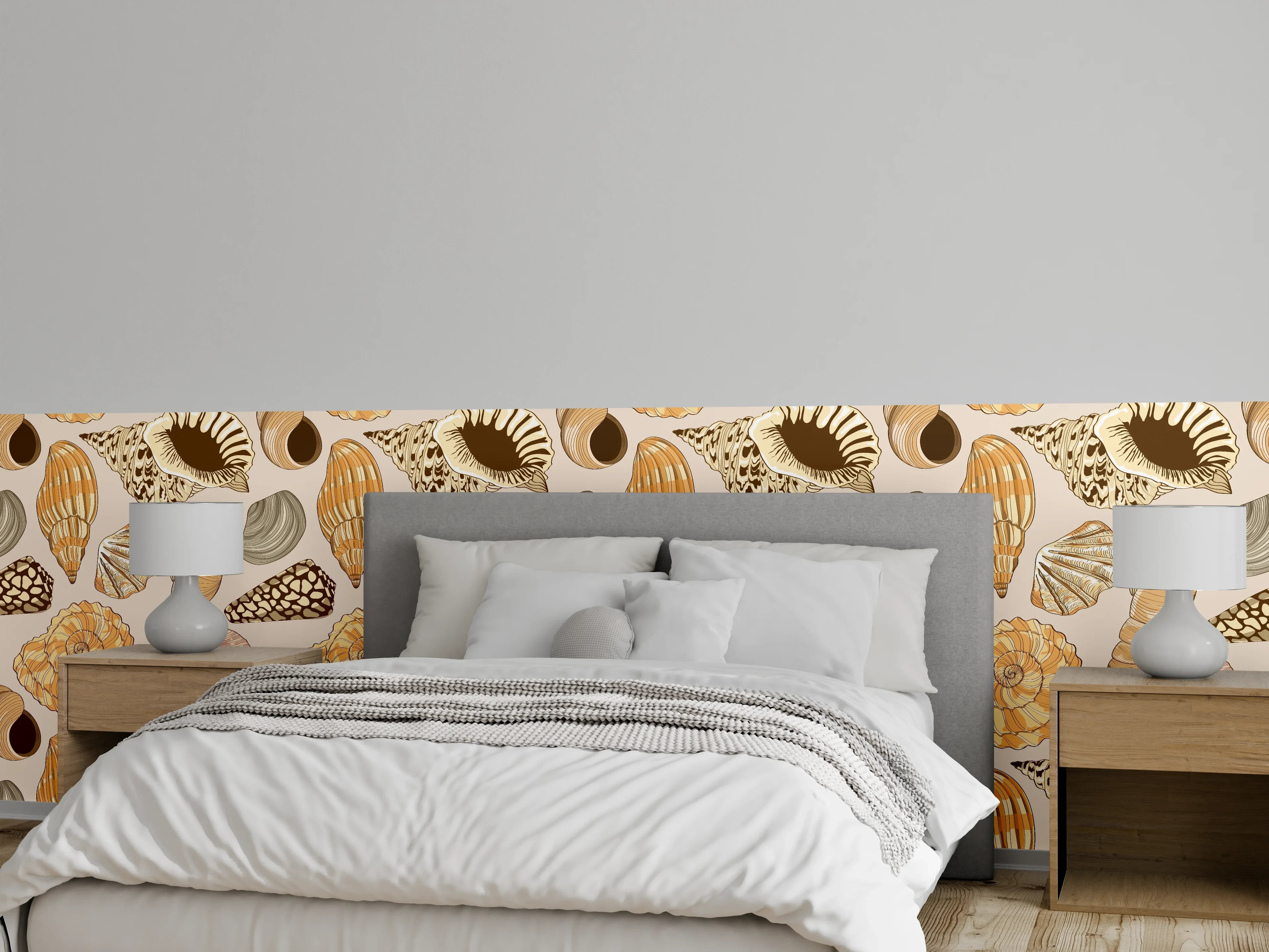 Wandverkleidung Schlafzimmer - Muschelmuster Beige-Orange