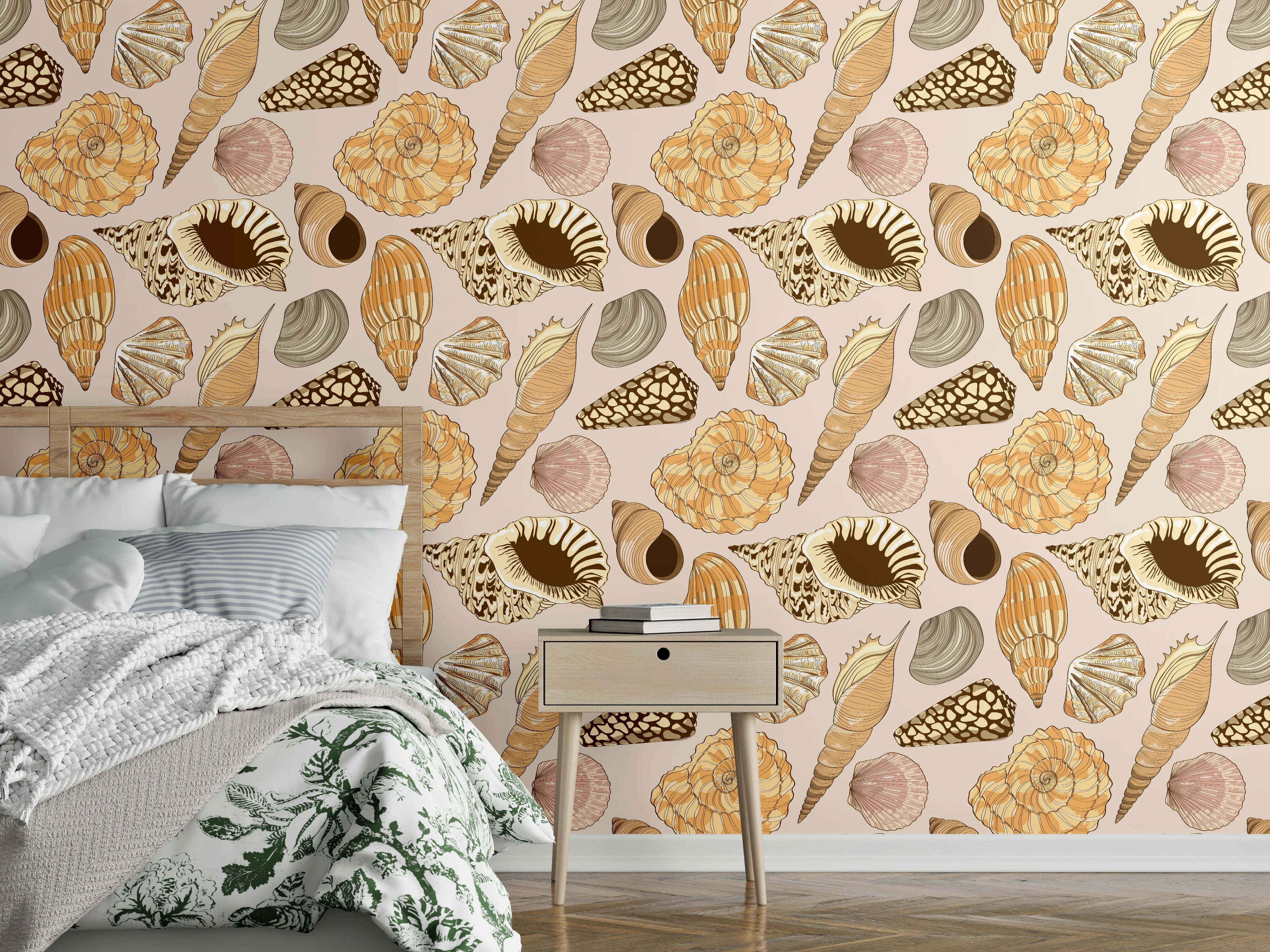 Wandverkleidung Schlafzimmer - Muschelmuster Beige-Orange