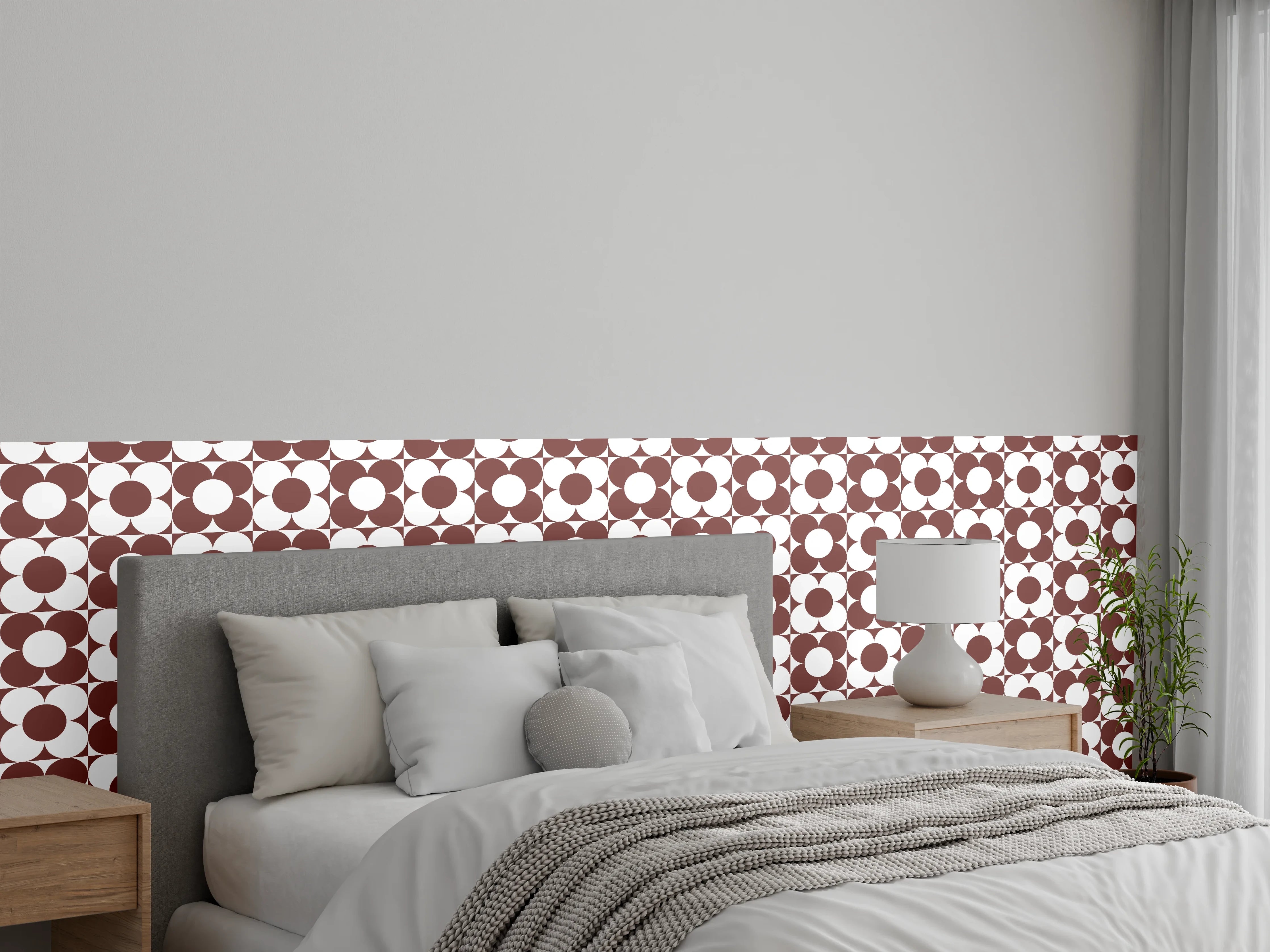 Wandverkleidung Schlafzimmer - Musterhafte geometrische Designzeichnung mit Braun- und Weißtönen