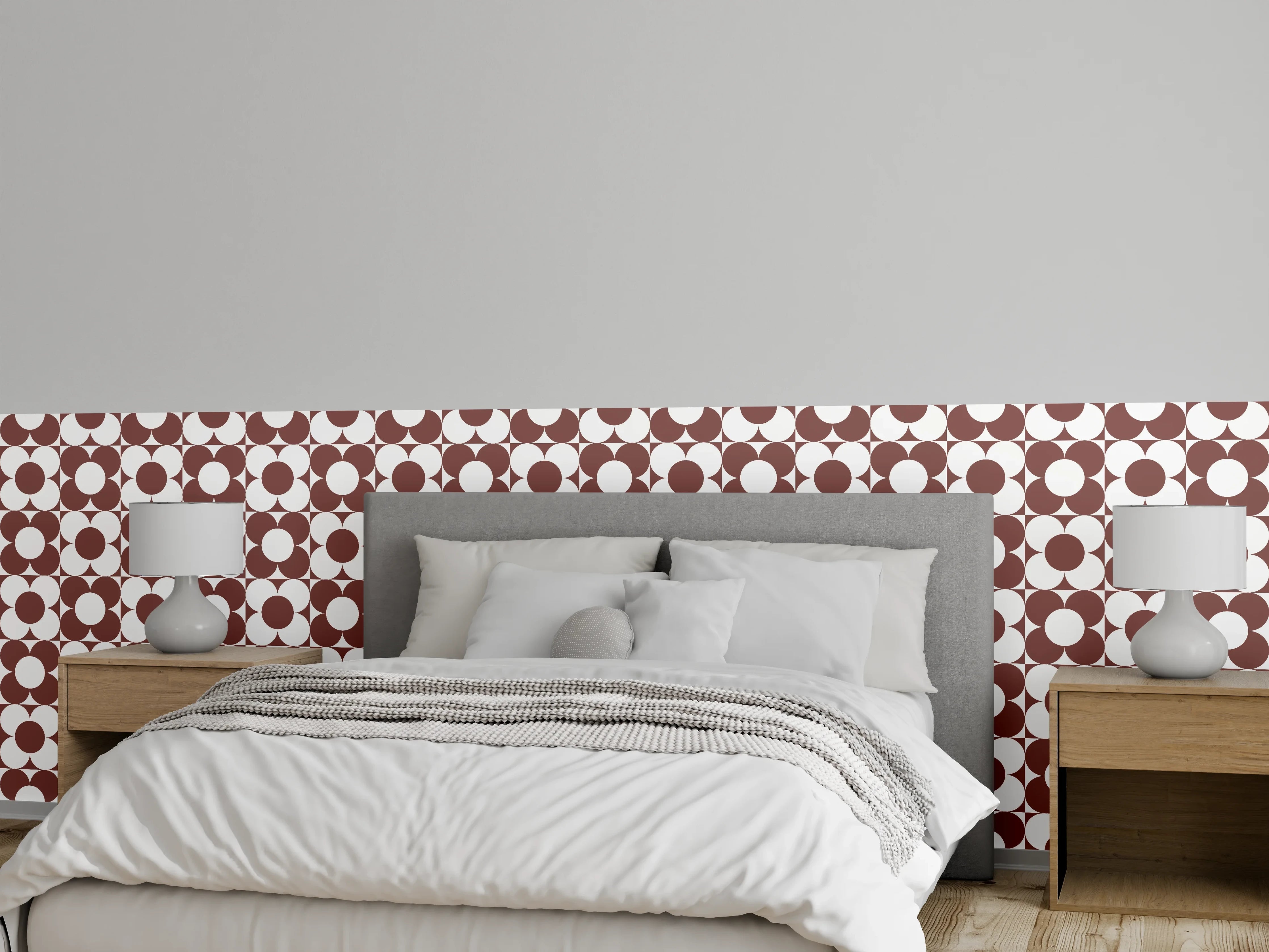 Wandverkleidung Schlafzimmer - Musterhafte geometrische Designzeichnung mit Braun- und Weißtönen