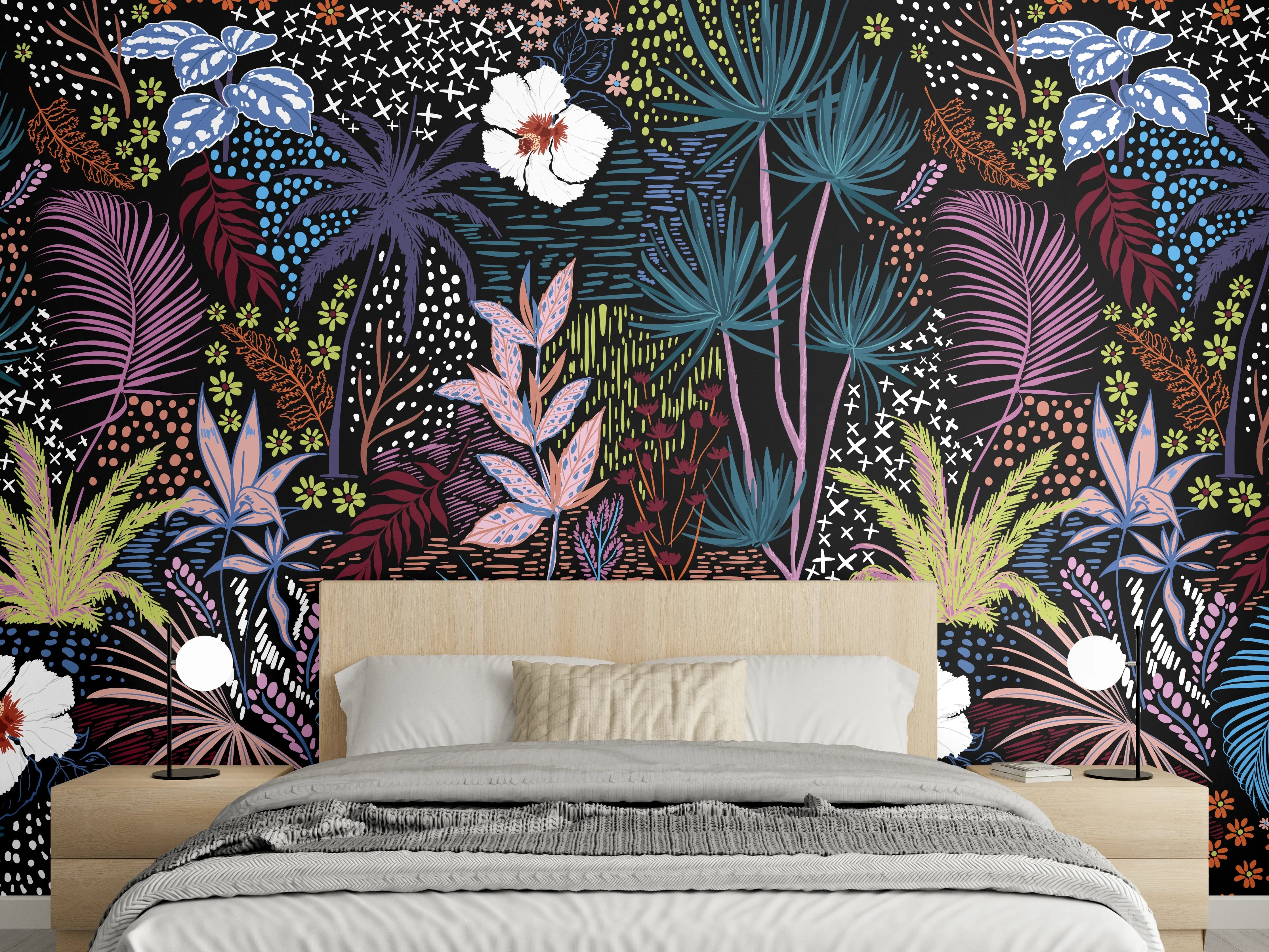 Wandverkleidung Schlafzimmer - Mystic Tropic Pflanzenmuster