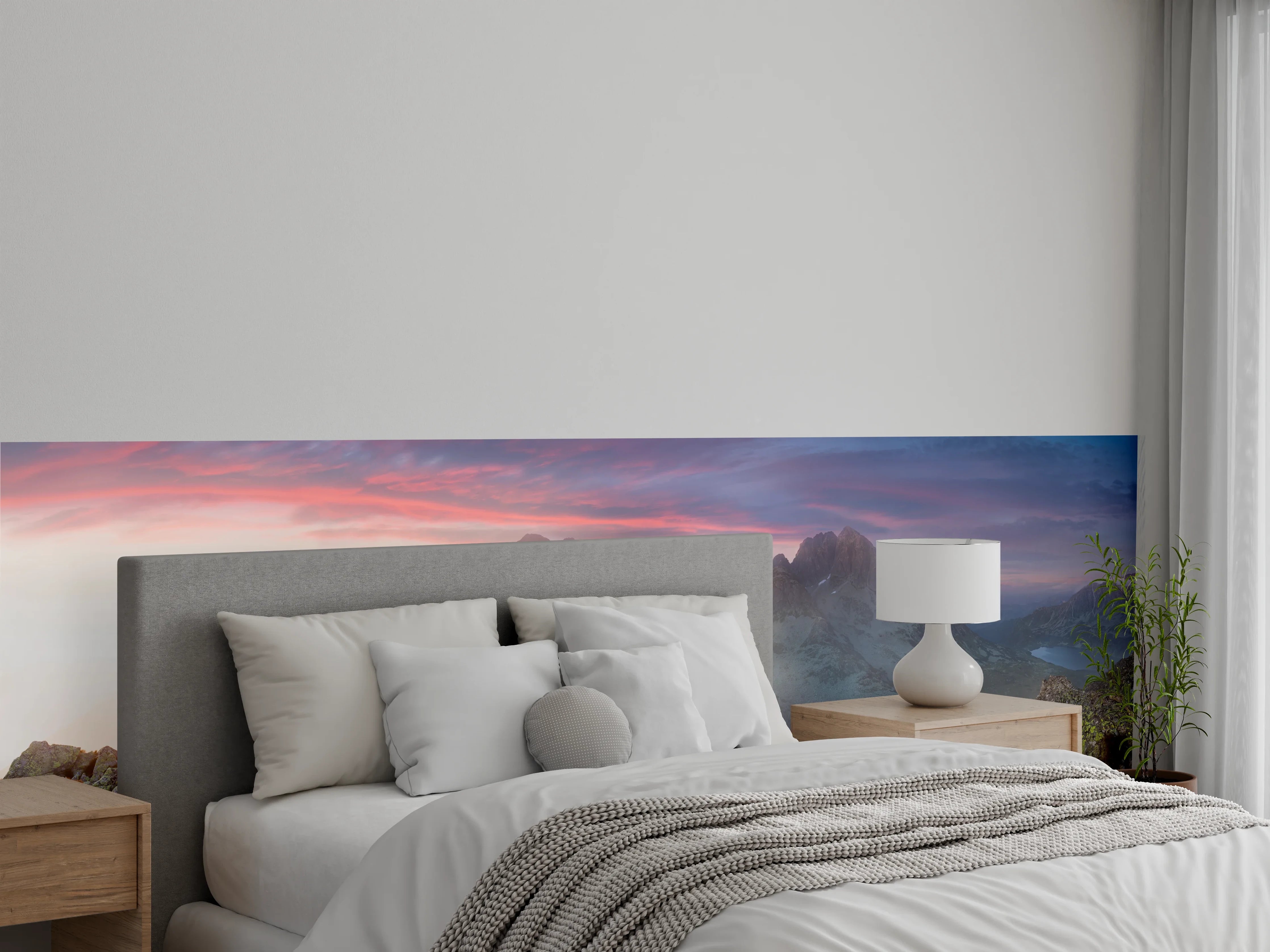 Wandverkleidung Schlafzimmer - Mystische Berglandschaft bei Sonnenuntergang