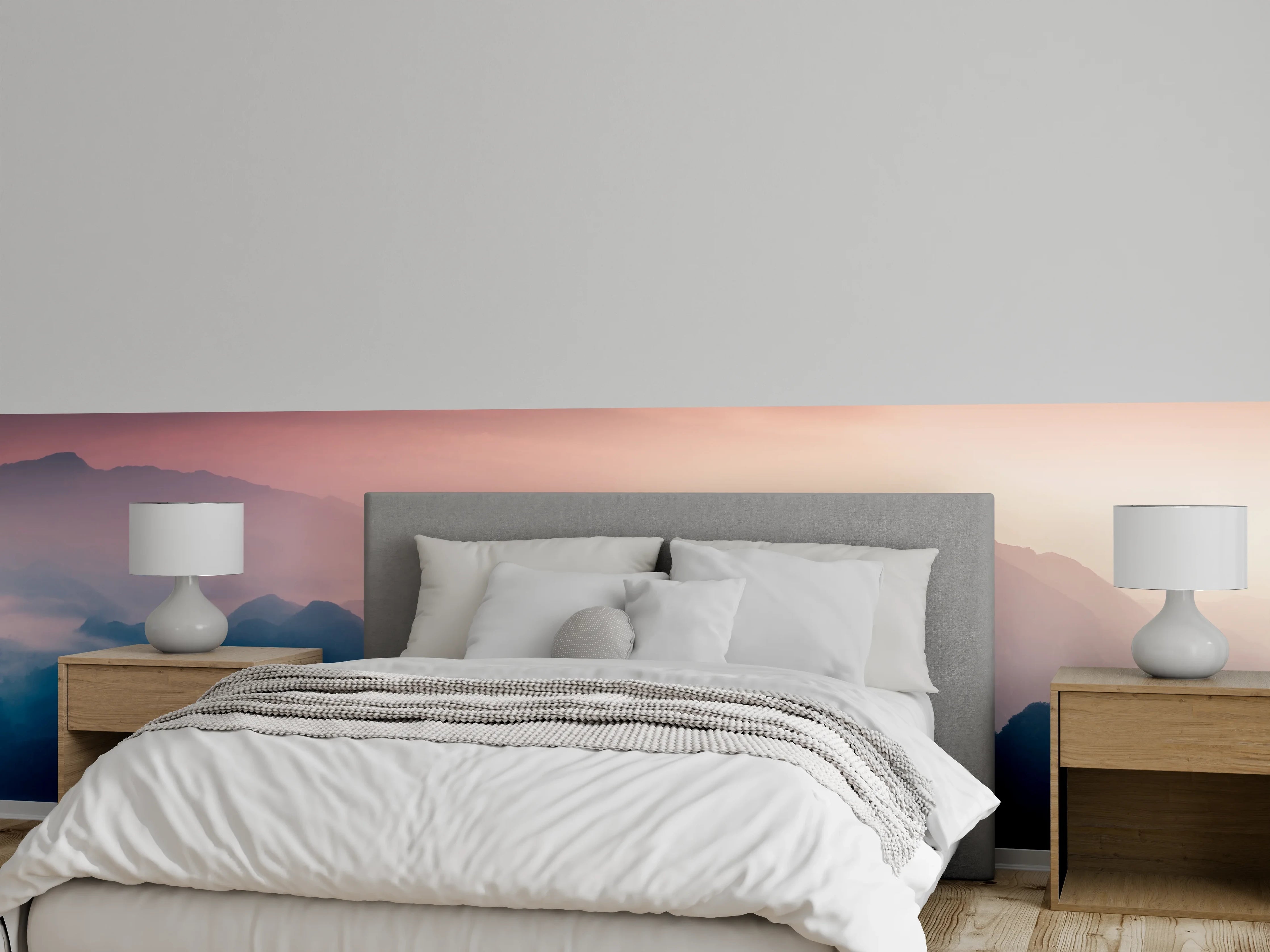 Wandverkleidung Schlafzimmer - Mystische Berglandschaft im Morgenlicht