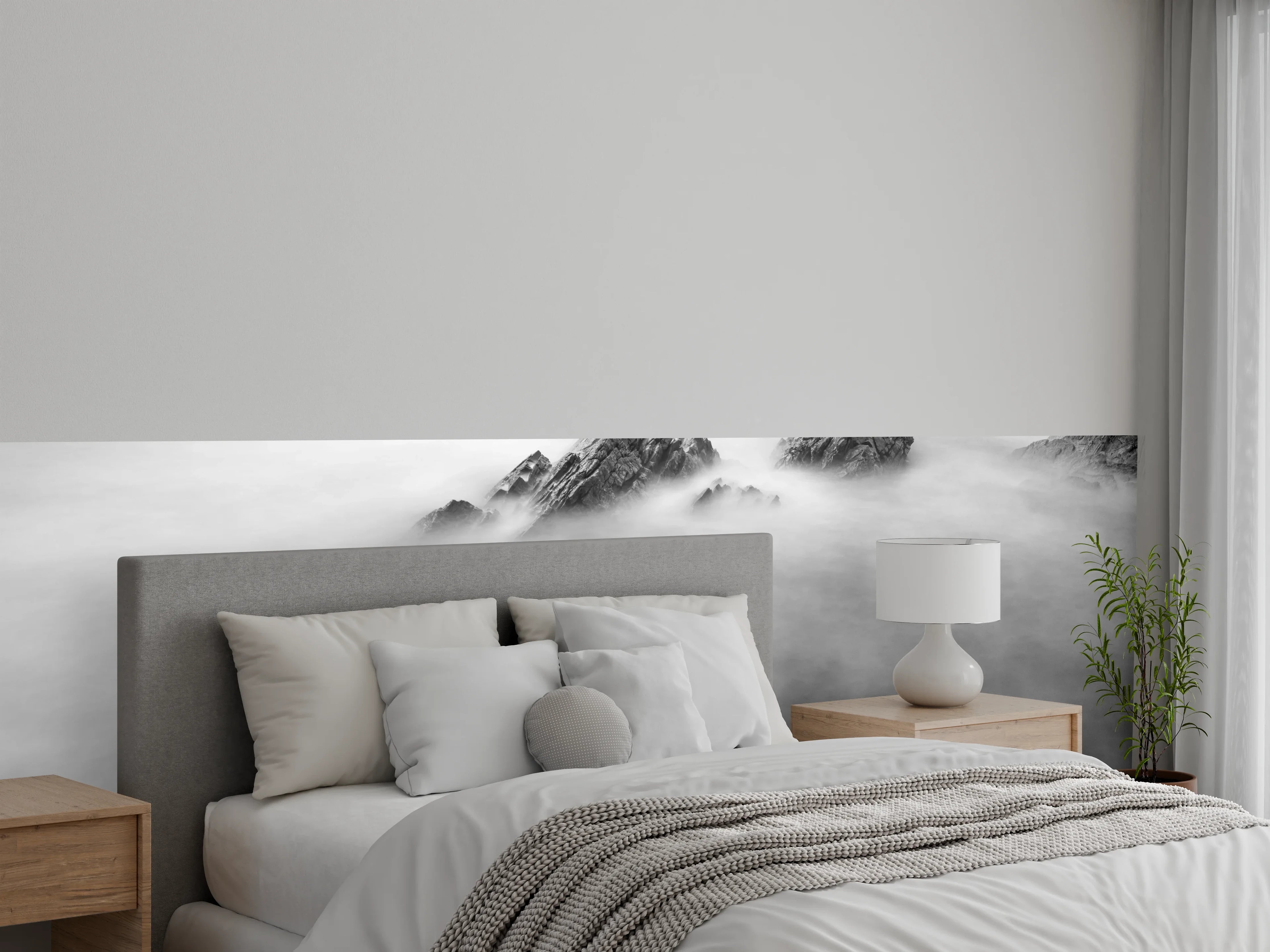 Wandverkleidung Schlafzimmer - Mystische Felsen im weißen Nebelmeer