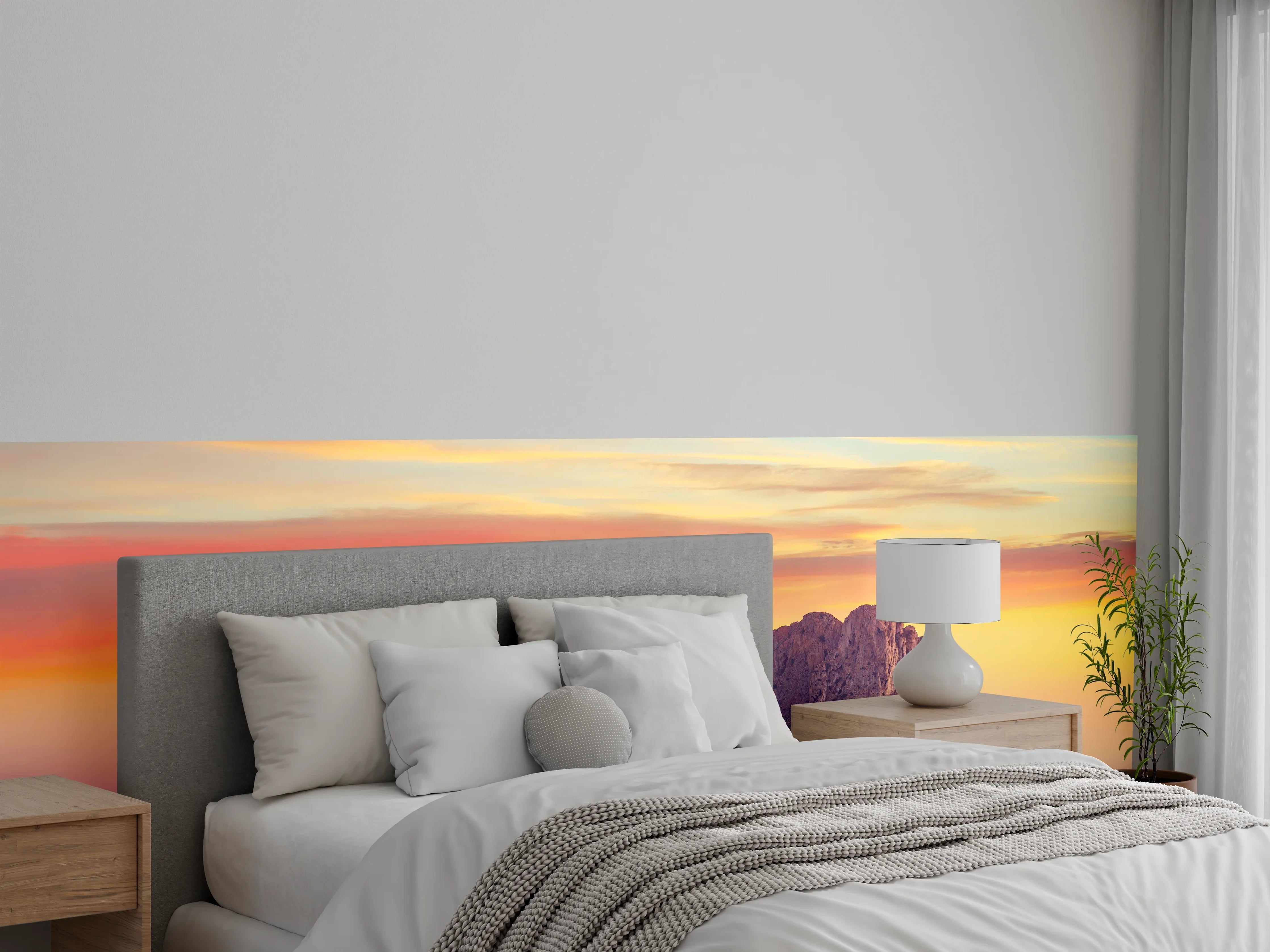 Wandverkleidung Schlafzimmer - Mystische Felseninsel im Sonnenuntergang