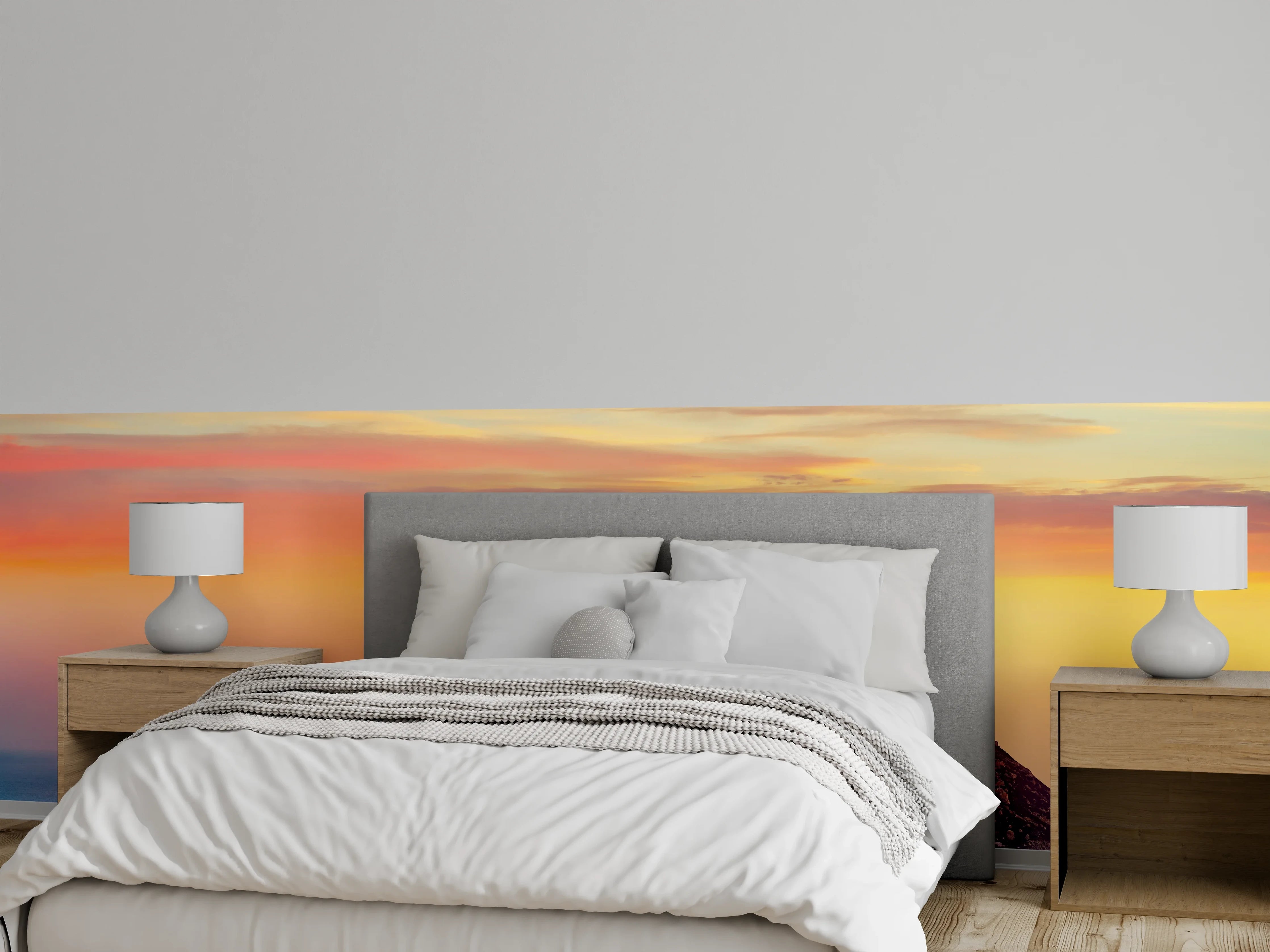 Wandverkleidung Schlafzimmer - Mystische Felseninsel im Sonnenuntergang