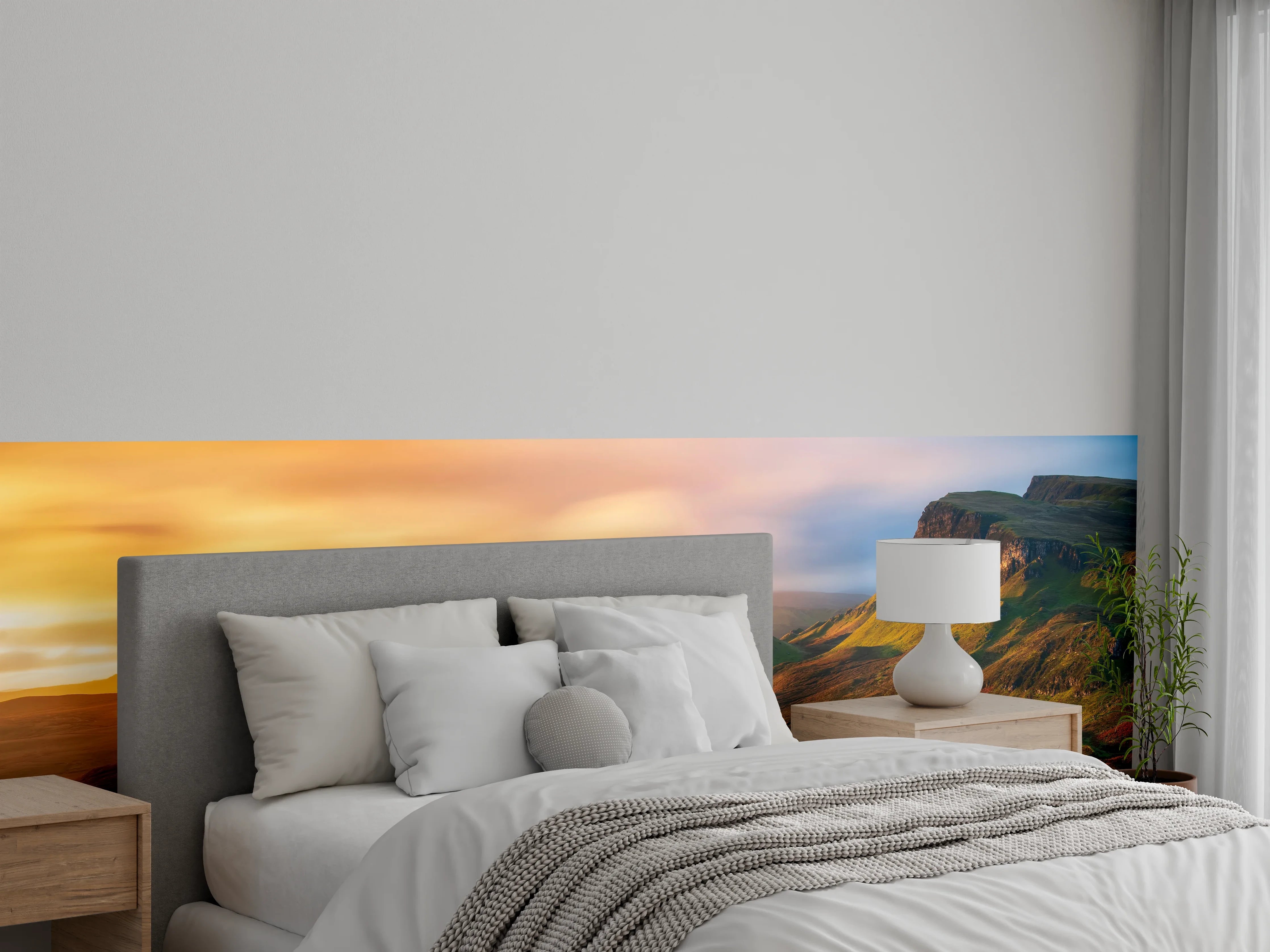 Wandverkleidung Schlafzimmer - Mystische Landschaft im Sonnenuntergang