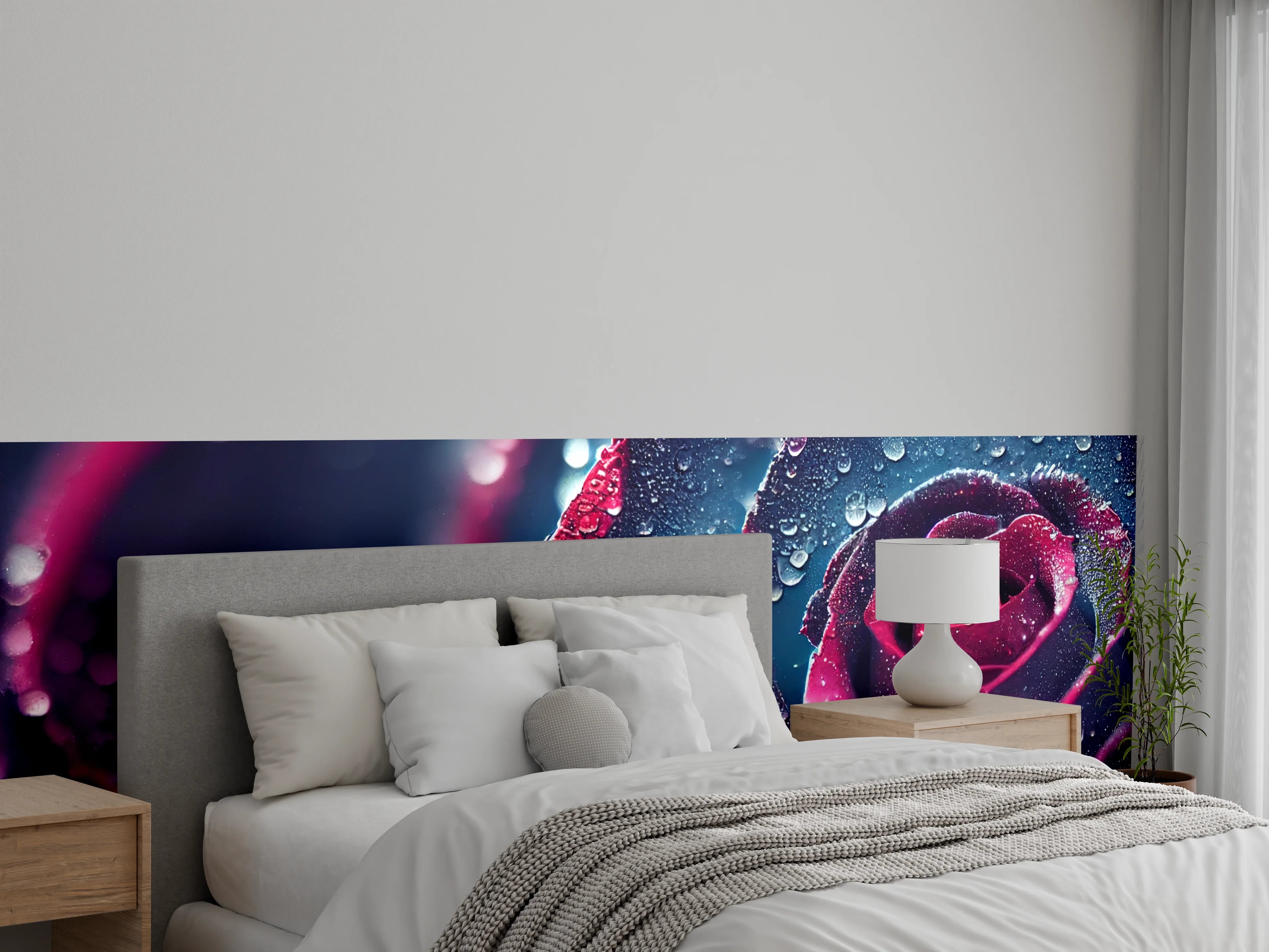 Wandverkleidung Schlafzimmer - Mystische blaue Rose mit Tautropfen