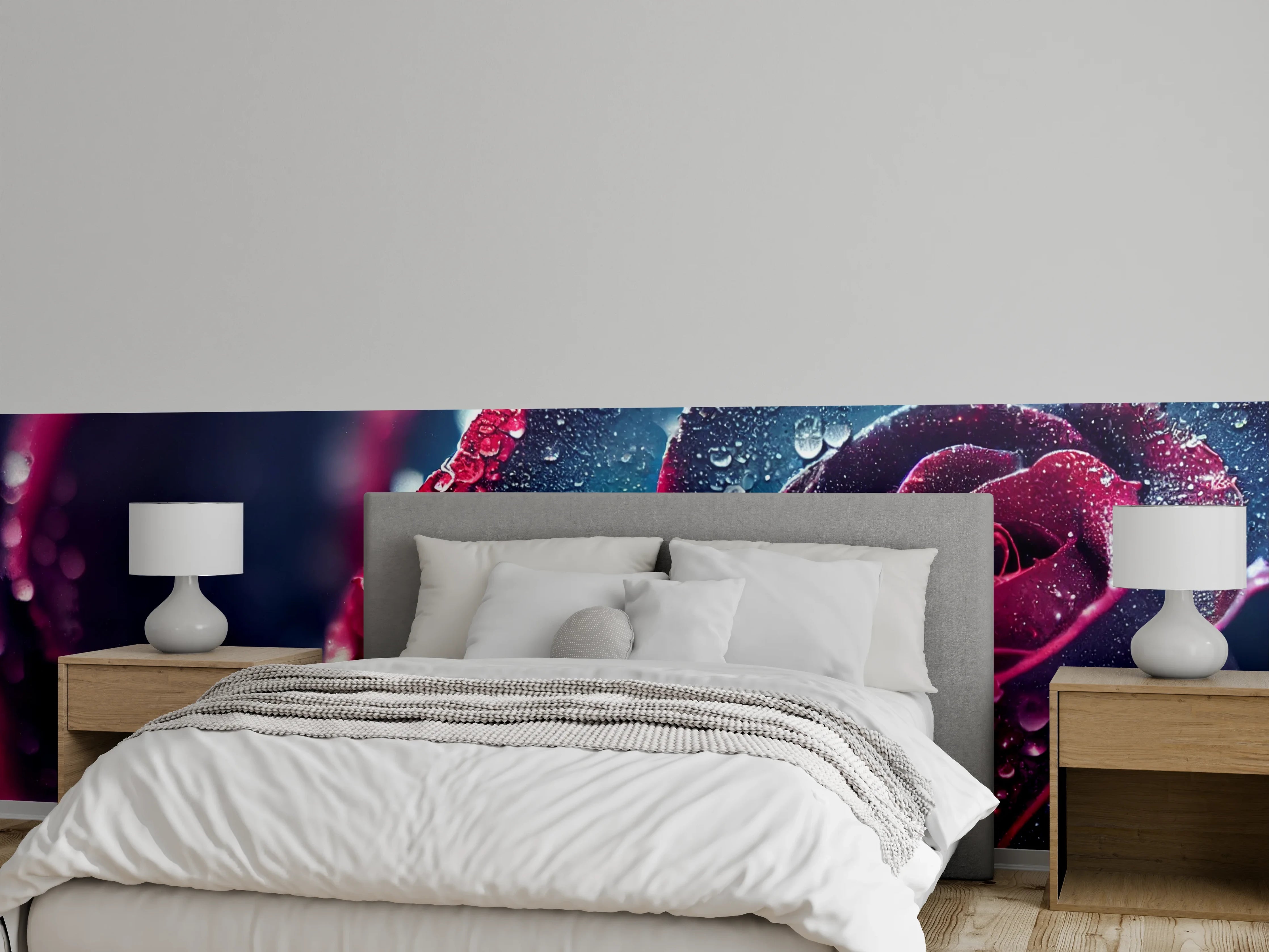 Wandverkleidung Schlafzimmer - Mystische blaue Rose mit Tautropfen