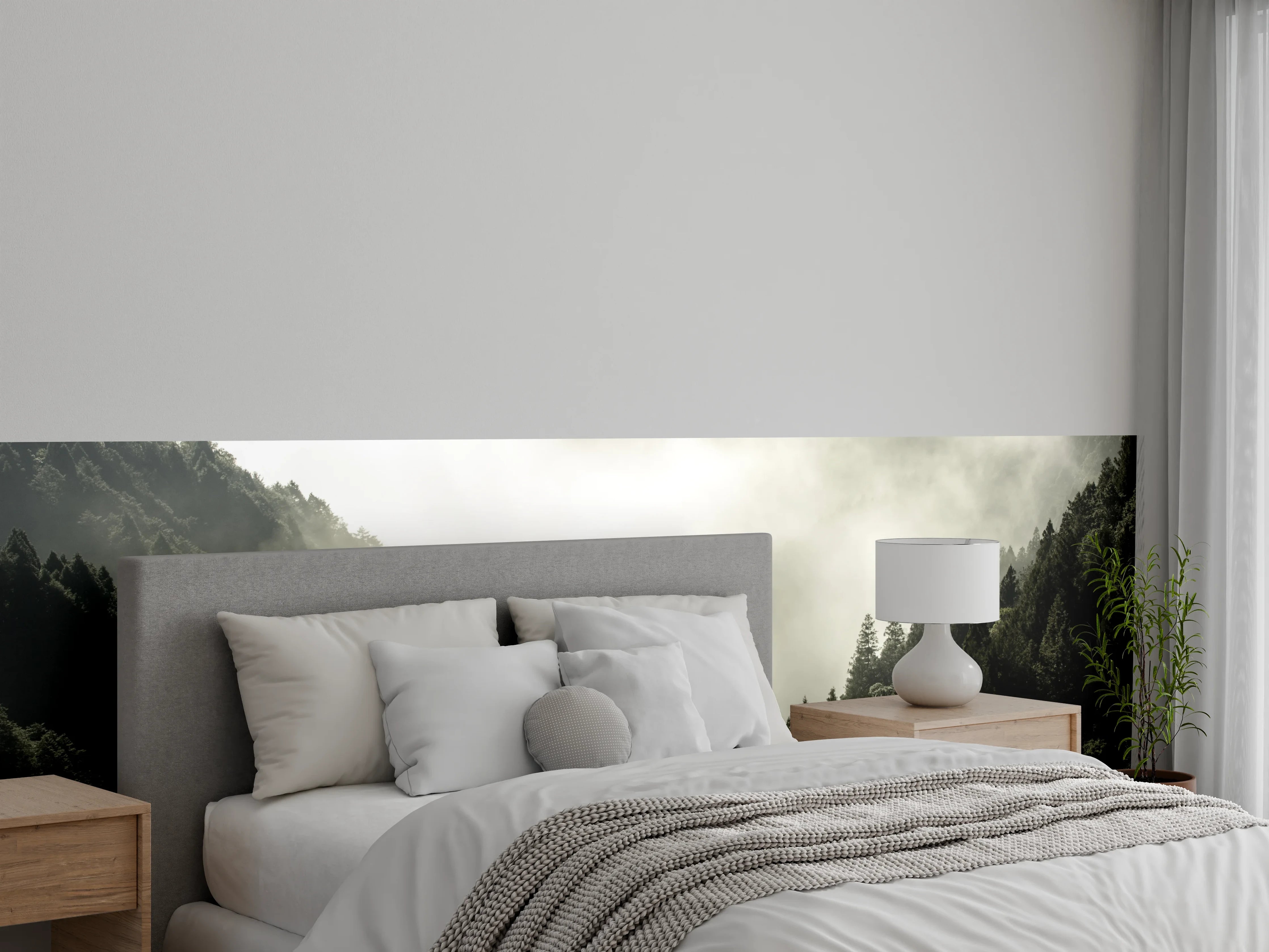 Wandverkleidung Schlafzimmer - Mystischer Bergnebel im Wald
