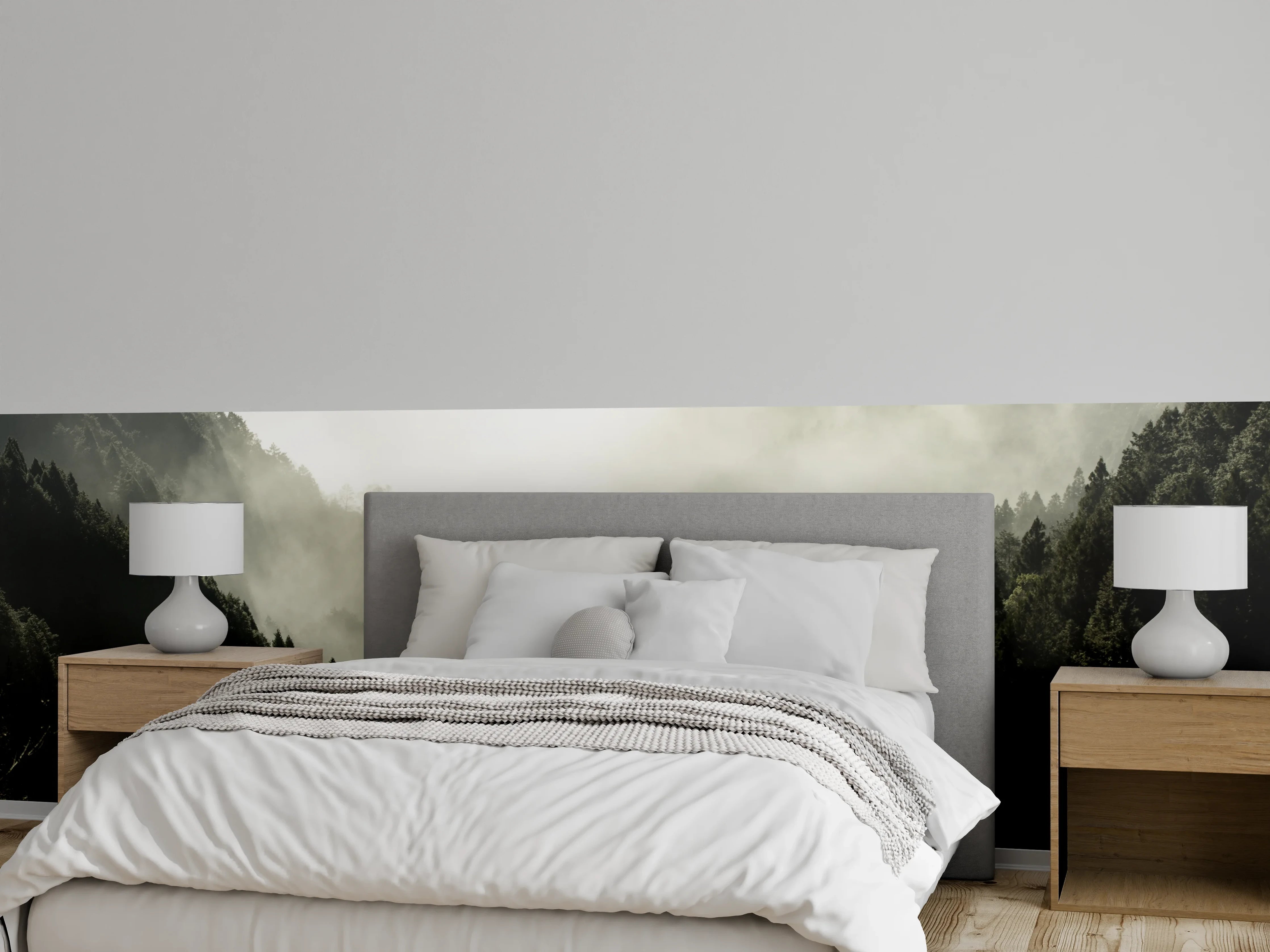 Wandverkleidung Schlafzimmer - Mystischer Bergnebel im Wald