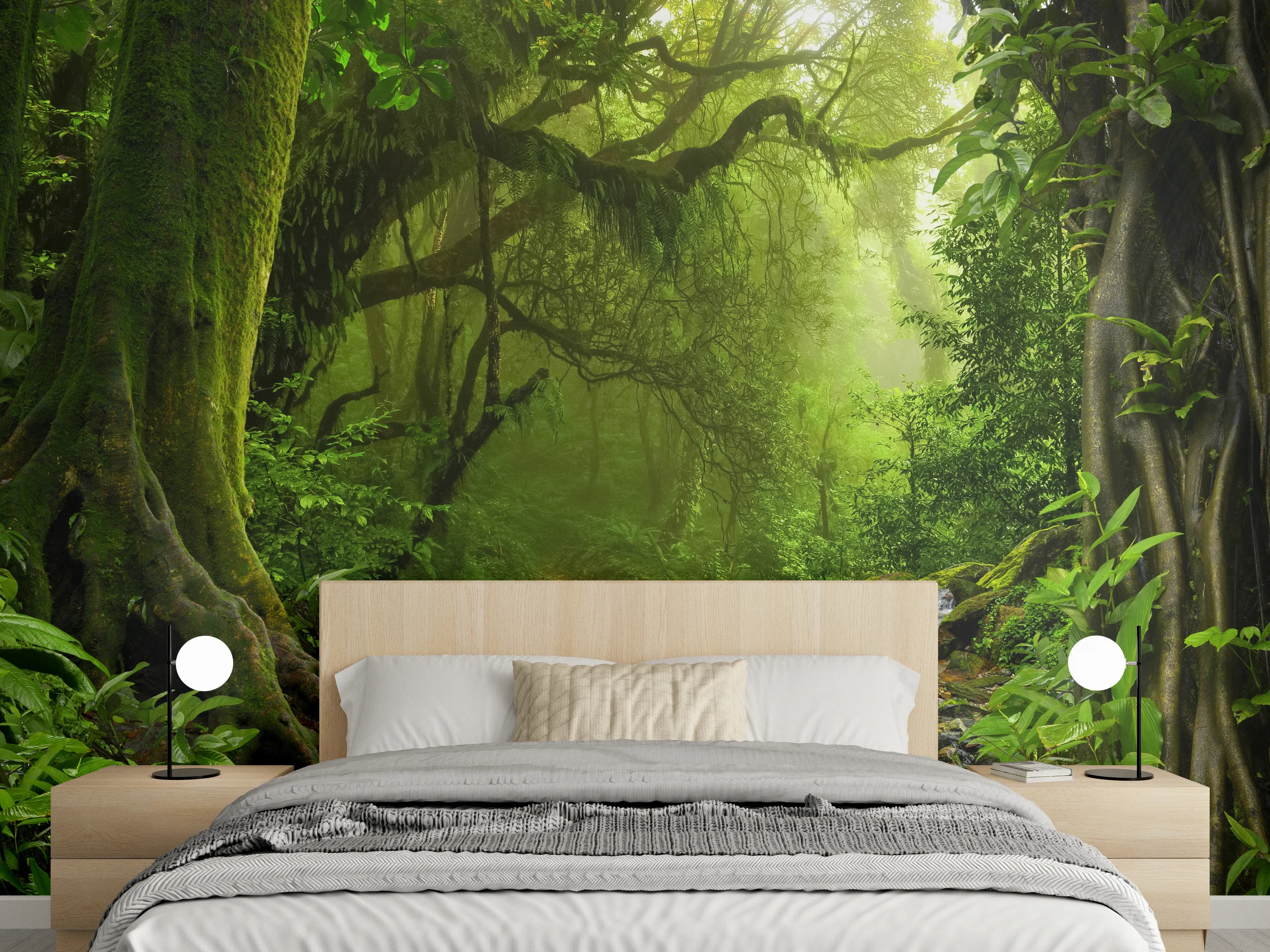Wandverkleidung Schlafzimmer - Mystischer Dschungel am Bachlauf