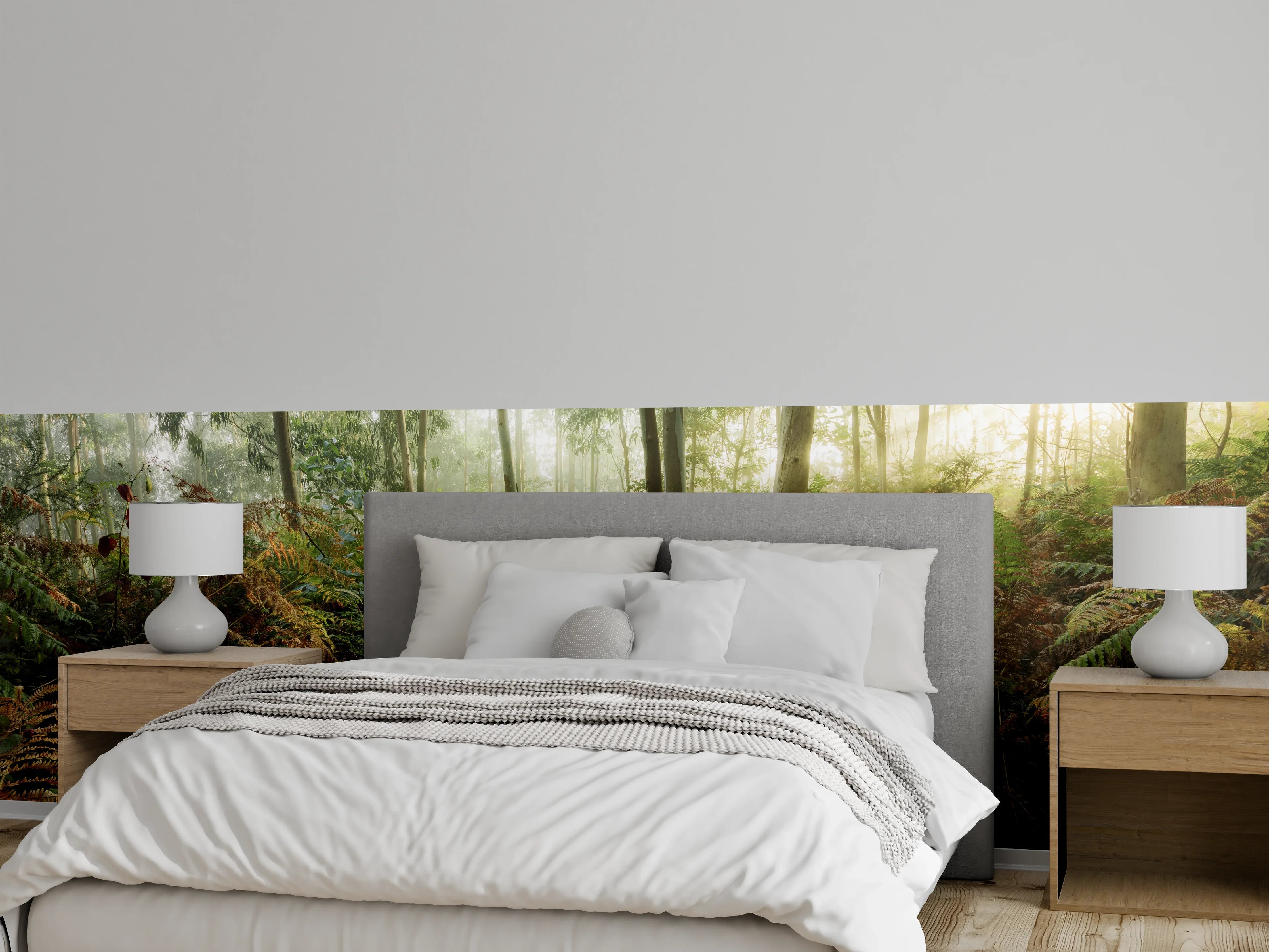Wandverkleidung Schlafzimmer - Mystischer Morgenwald Fototapete
