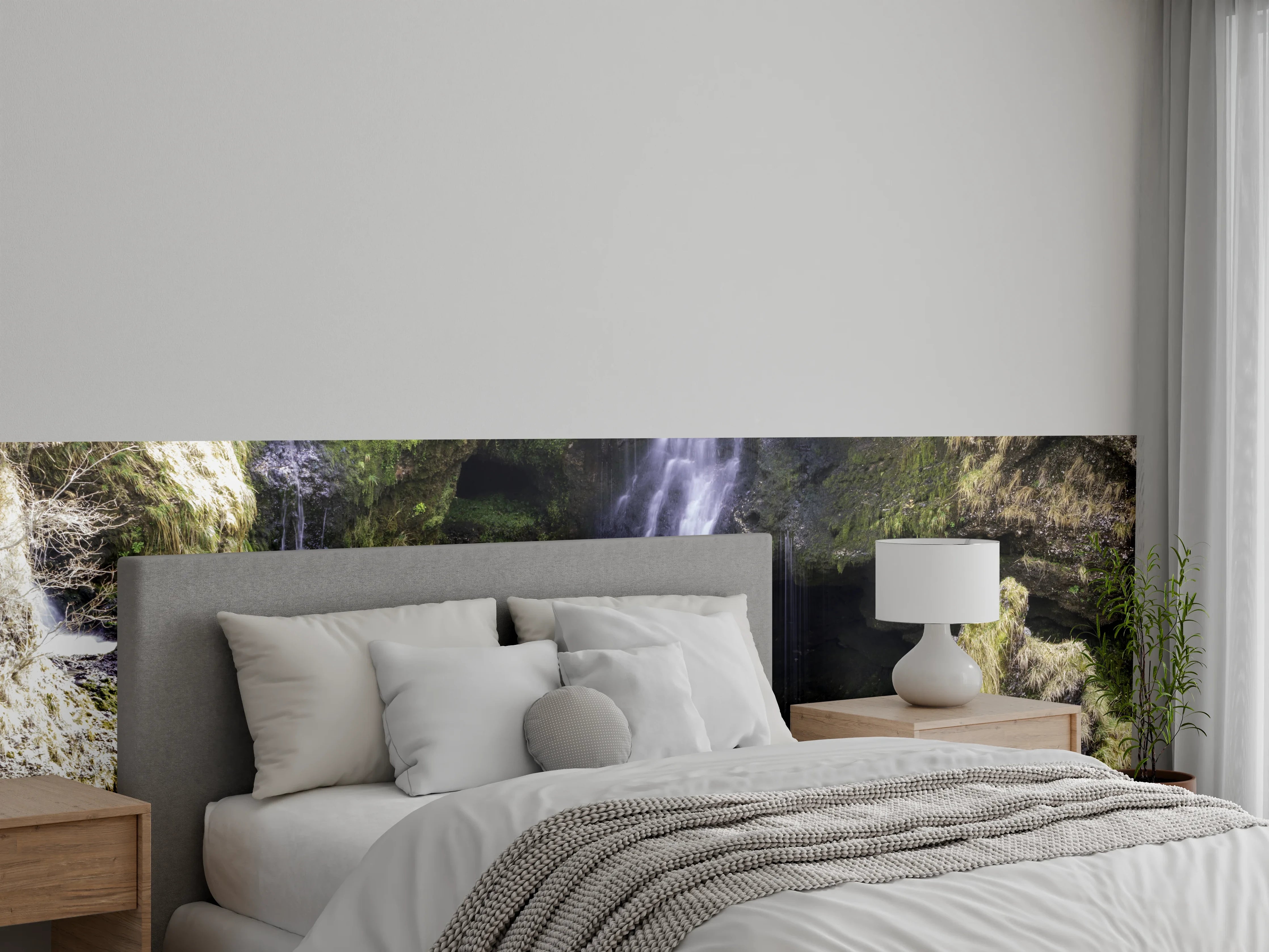 Wandverkleidung Schlafzimmer - Mystischer Wasserfall im Fjordtal