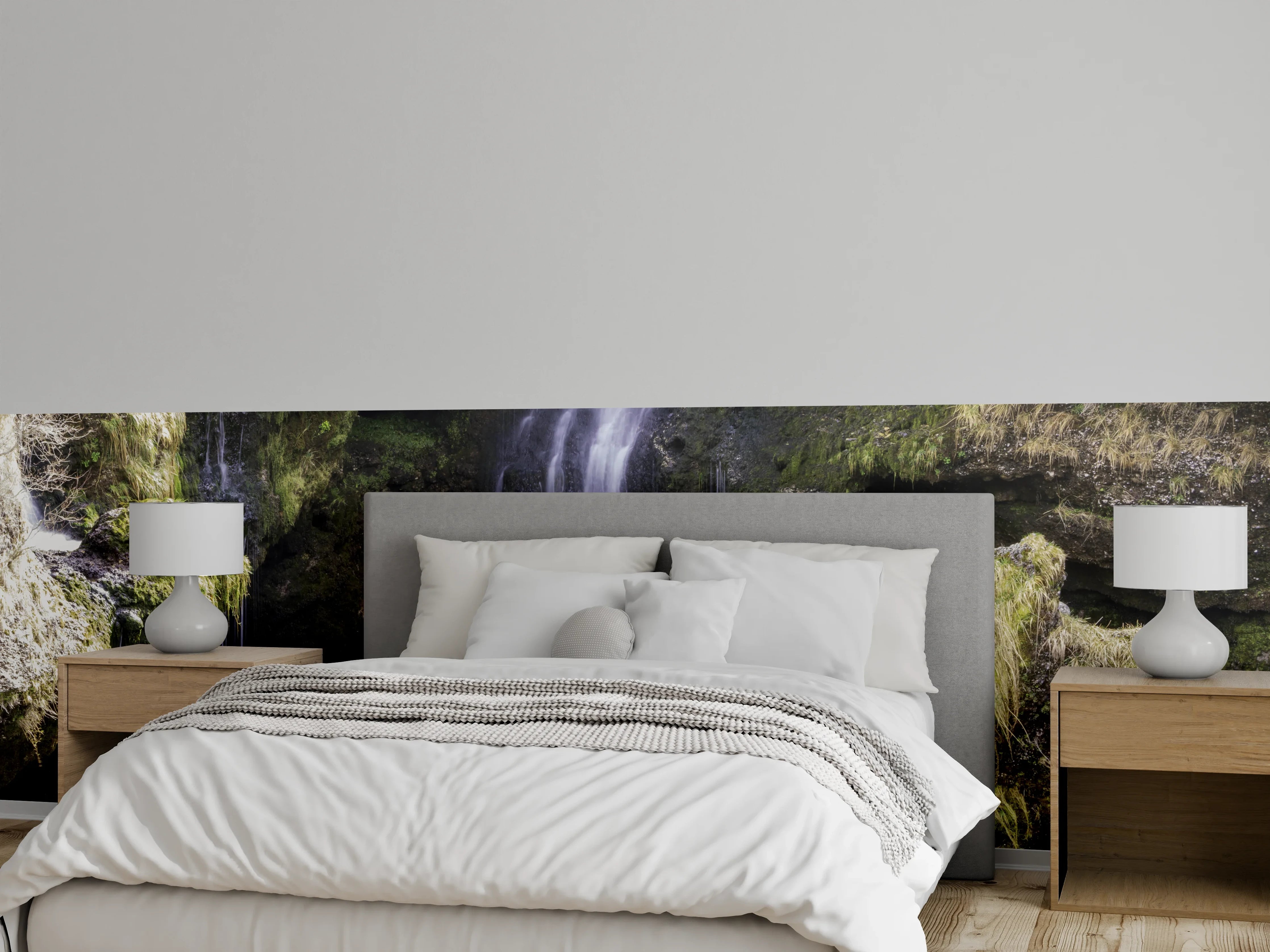 Wandverkleidung Schlafzimmer - Mystischer Wasserfall im Fjordtal