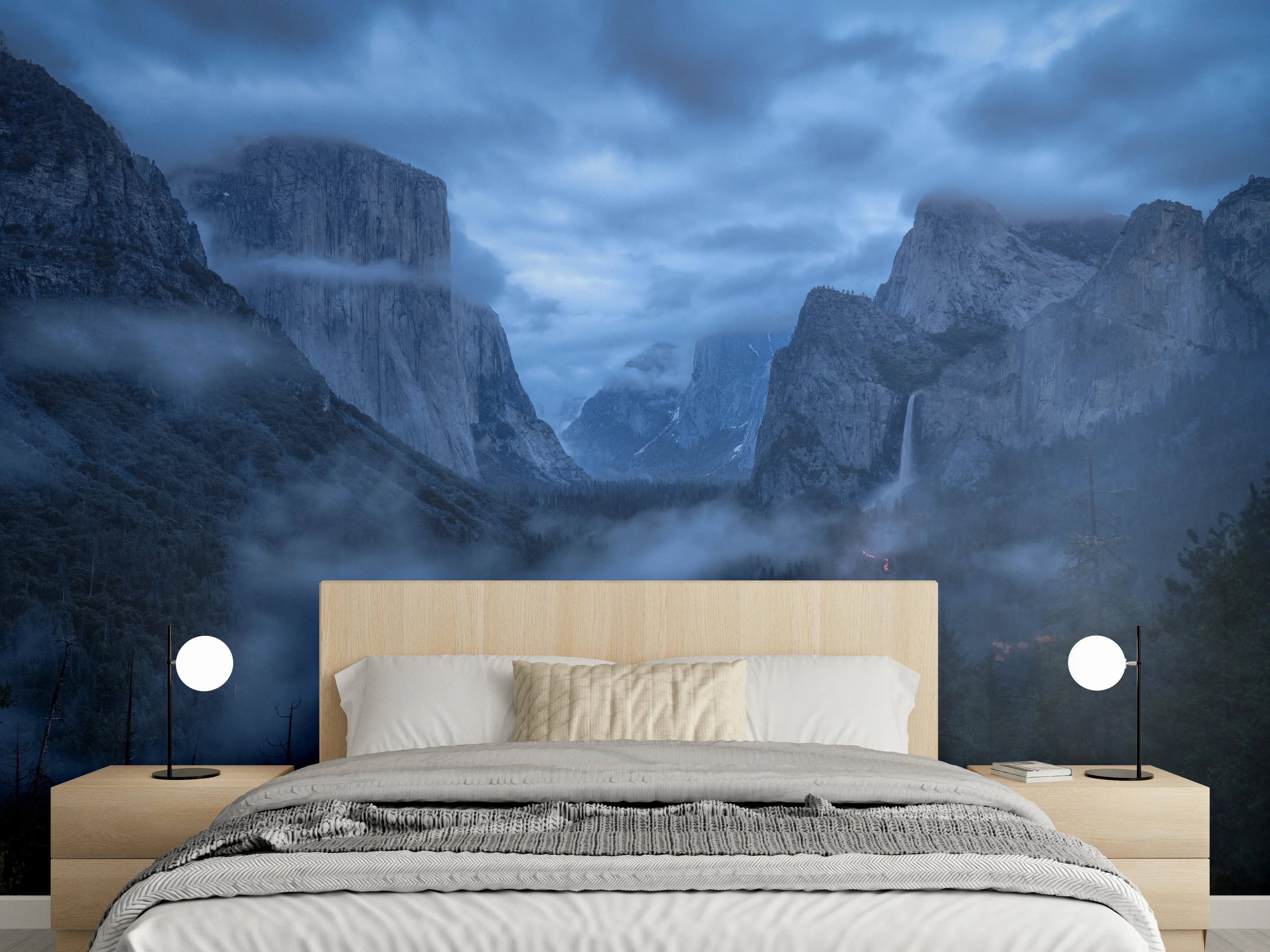 Wandverkleidung Schlafzimmer - Mystischer Yosemite Nationalpark bei Dämmerung